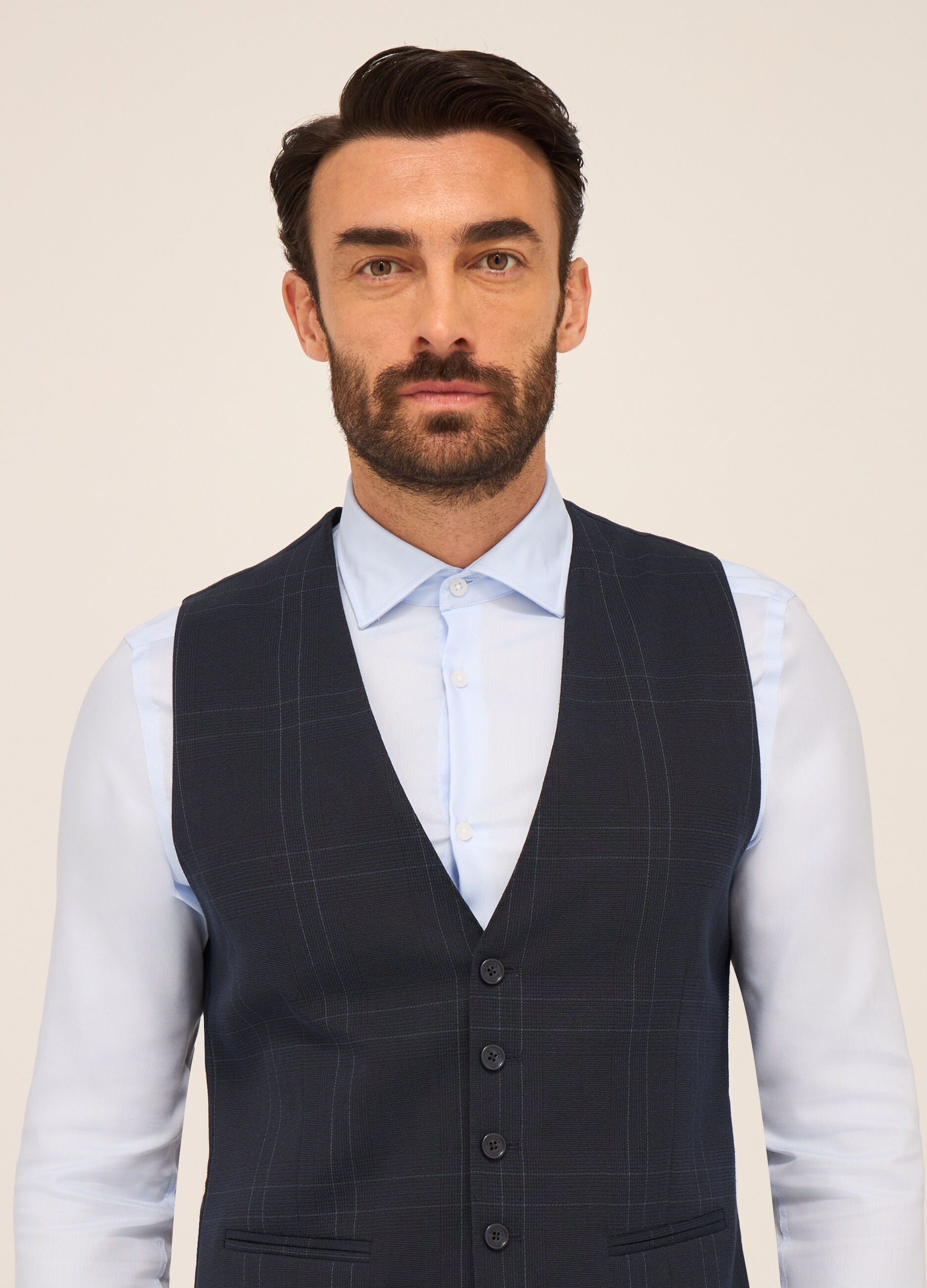 Gilet con bottoni in tessuto stretch a quadri uomo_2