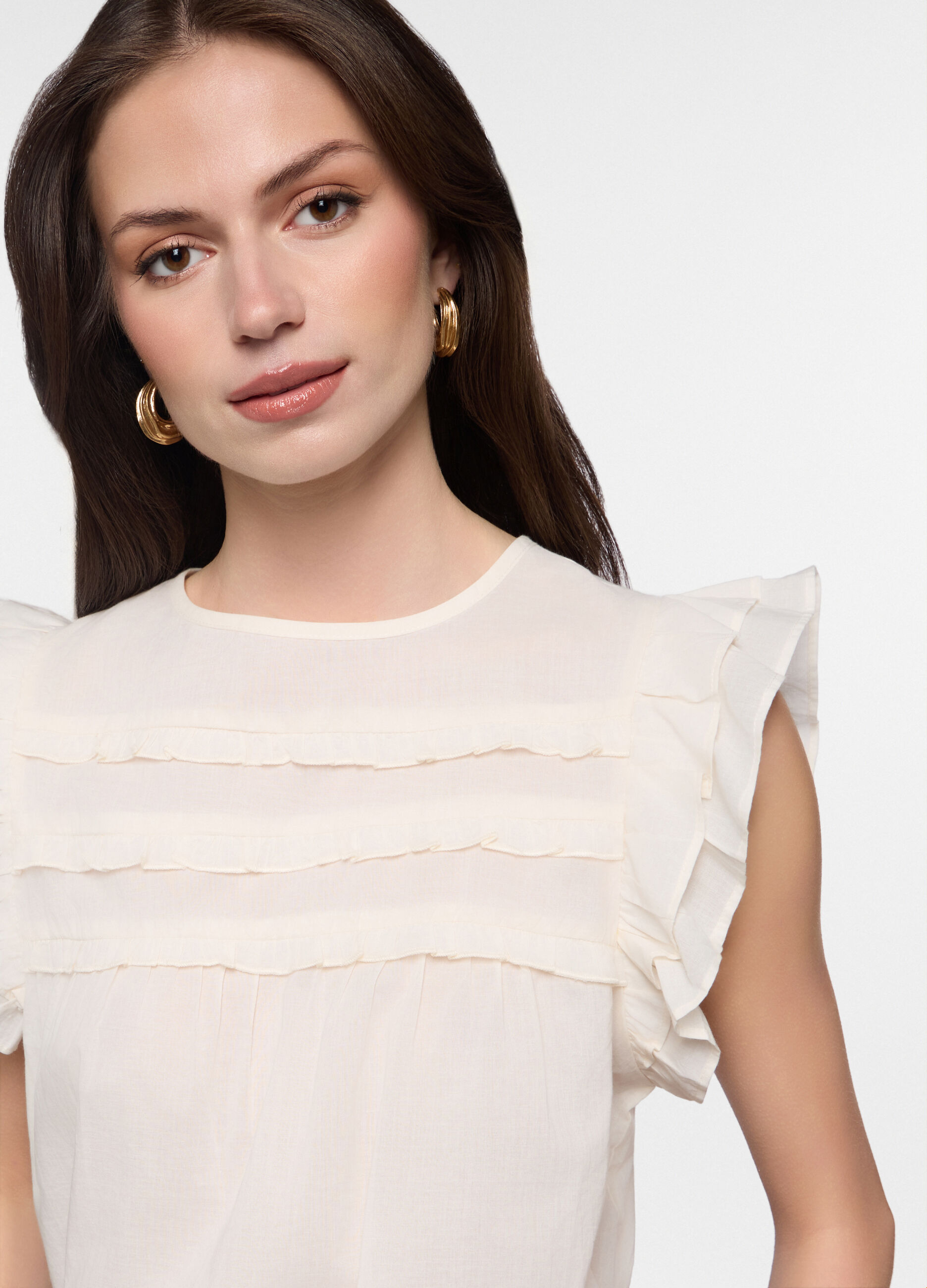 Blusa fit regular girocollo in puro cotone donna_2