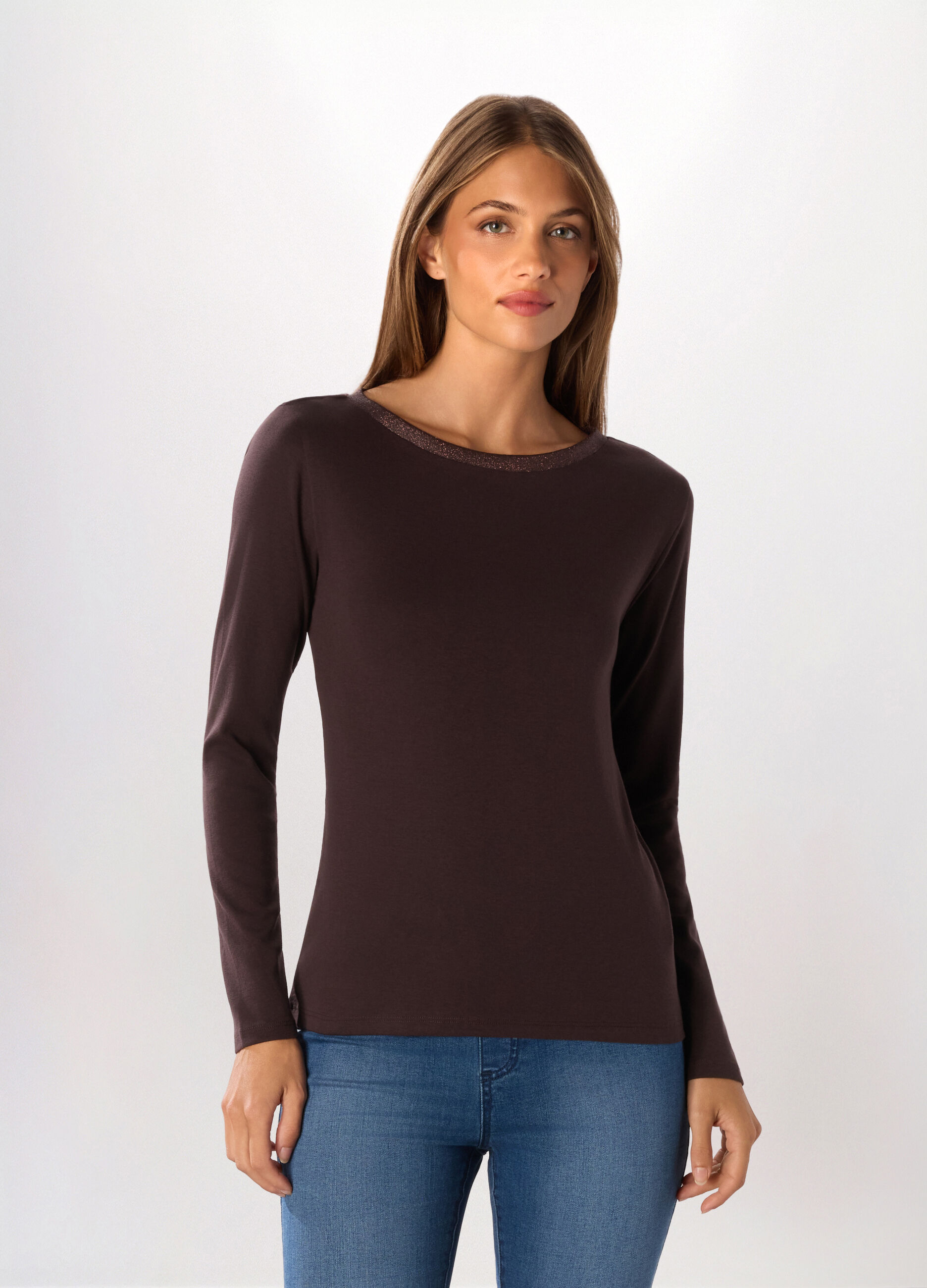 T-shirt in costina di puro cotone donna_0