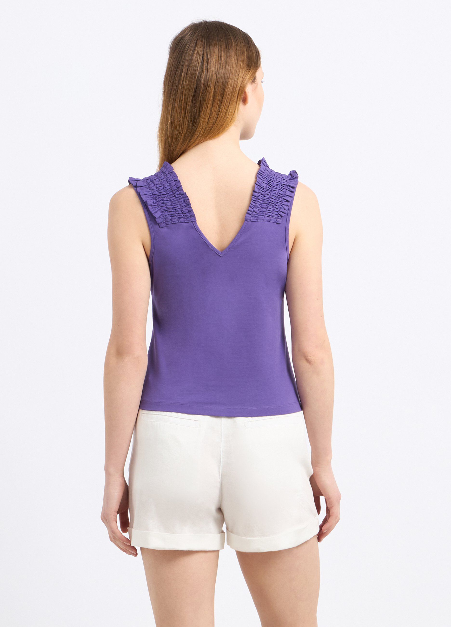 T-shirt in cotone stretch con punto smock donna_1