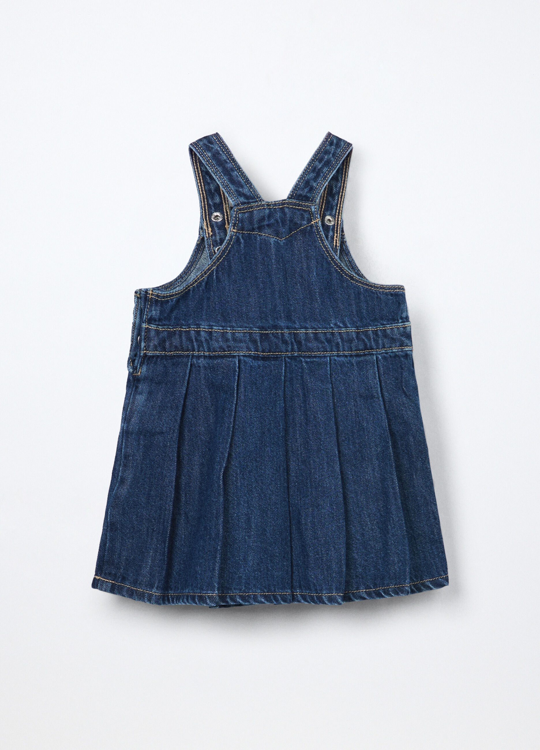 Vestito-salopette in denim misto cotone neonata