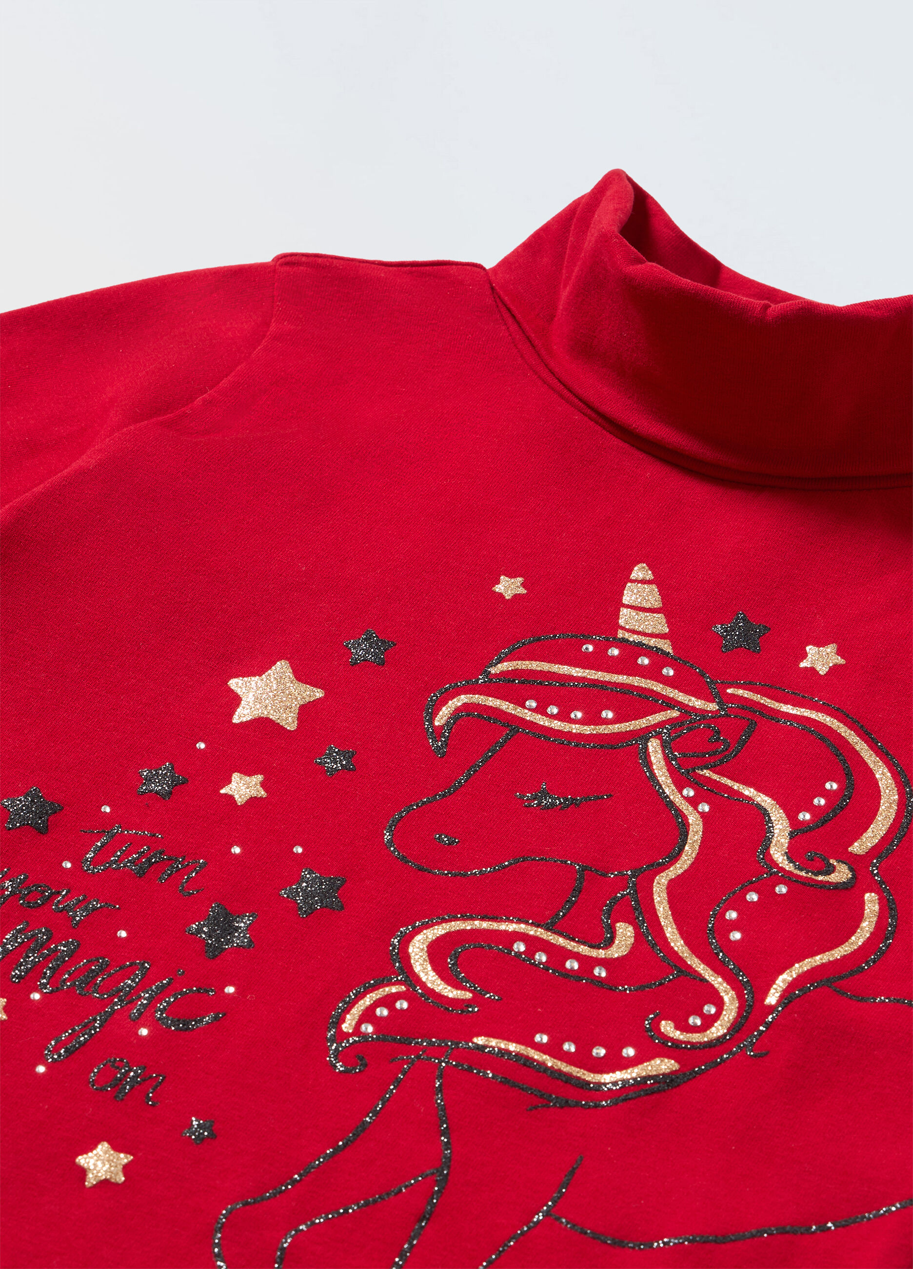 Dolcevita in cotone stretch con stampa glitter bambina_1