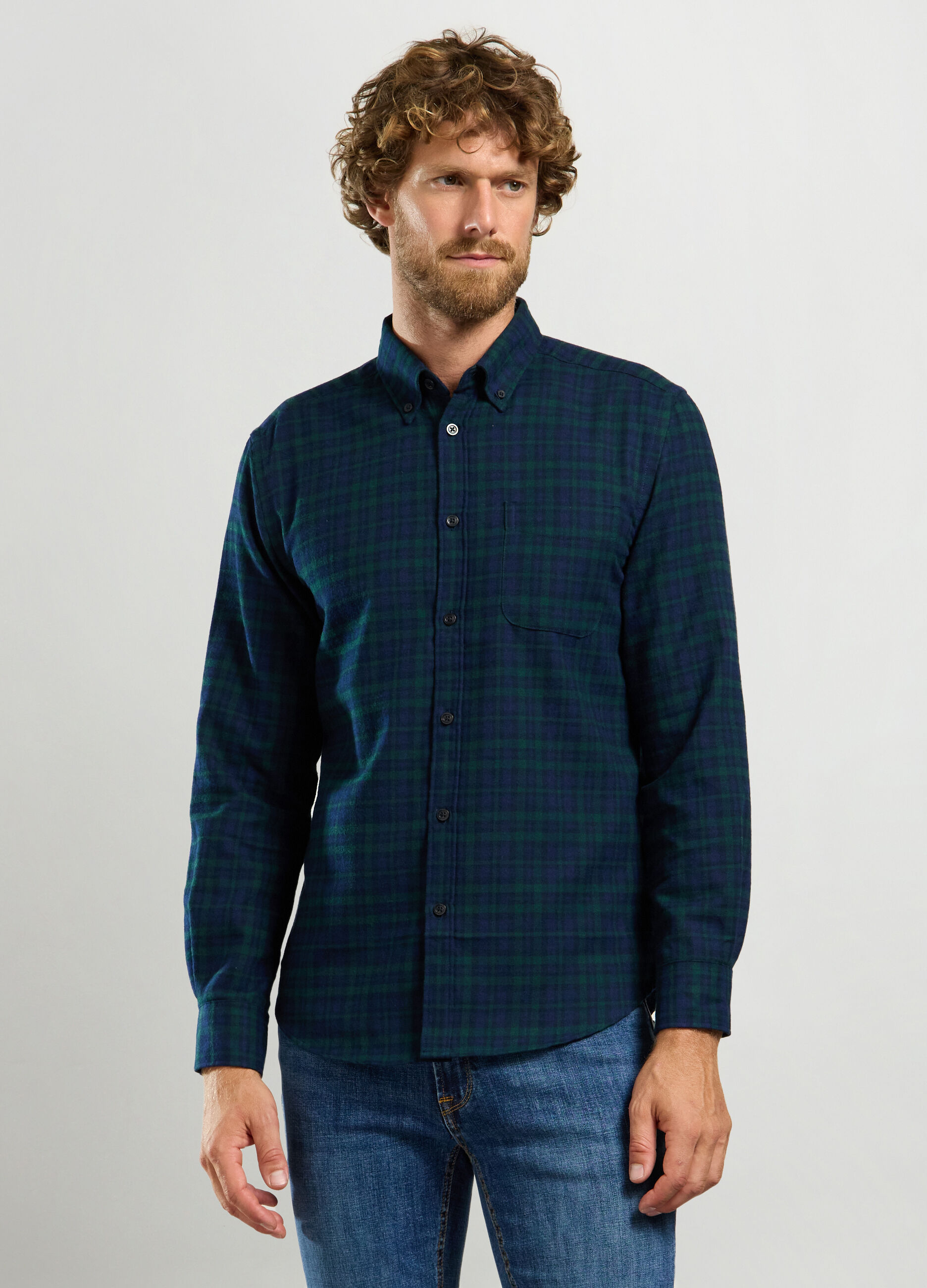 Camicia regular fit con colletto button down in flanella uomo_0