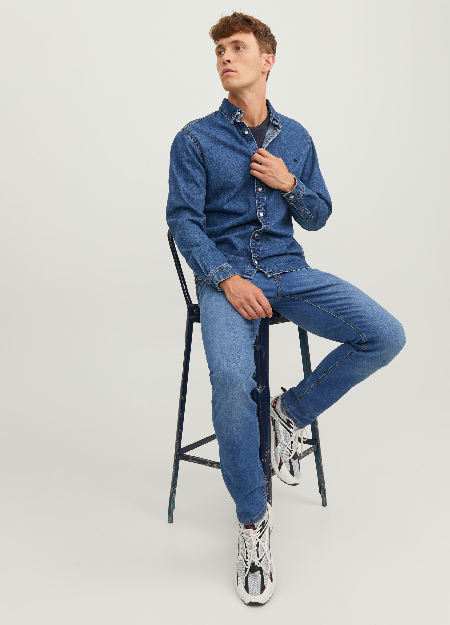 Jeans slim fit in denim di cotone uomo_4
