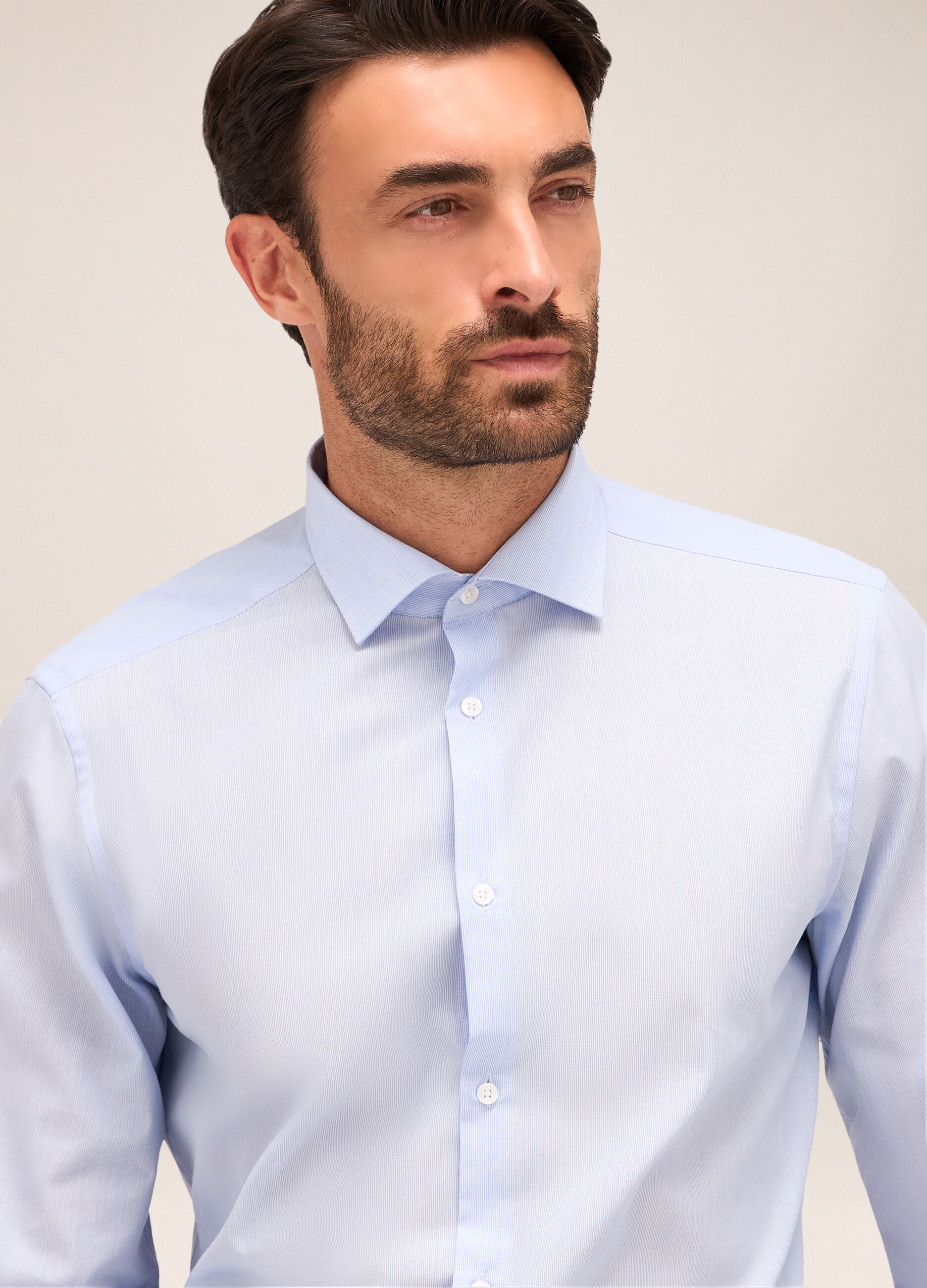 Camicia slim fit colletto francese in misto cotone uomo_2