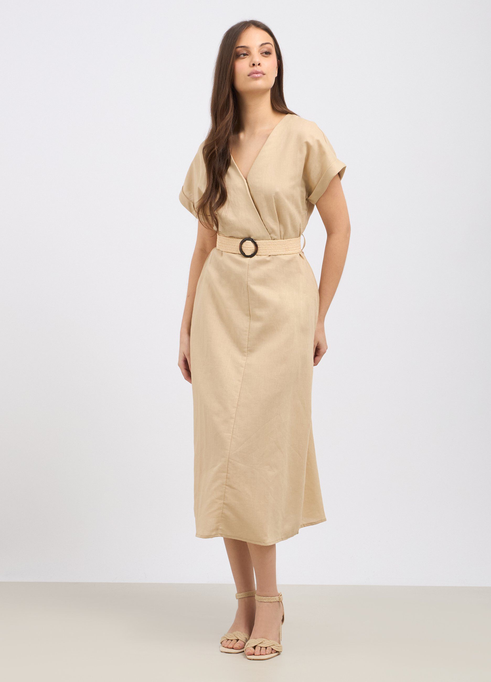 Abito lungo in misto lino donna_0