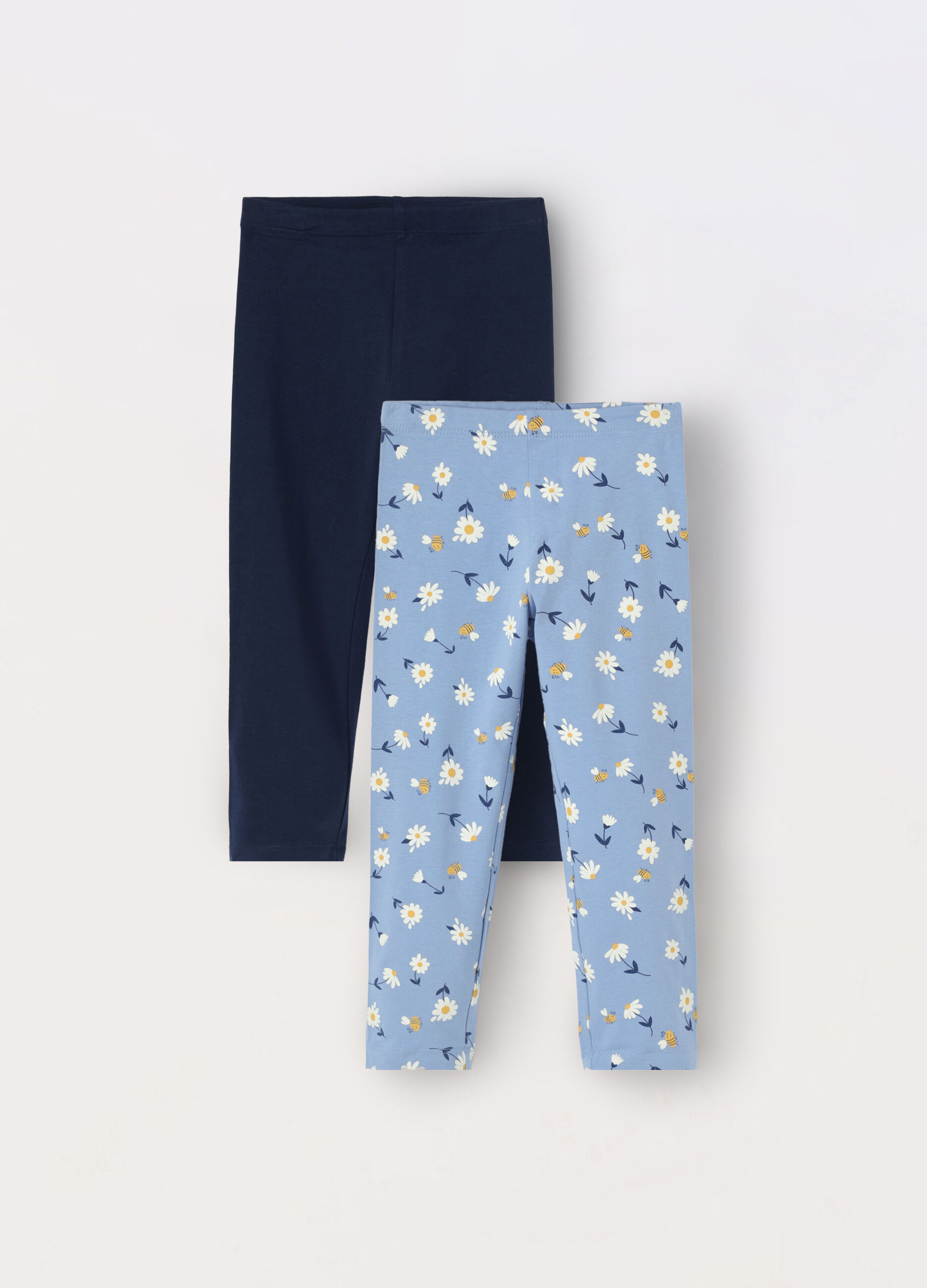 Pack 2 leggings in jersey di cotone stretch bambina_0