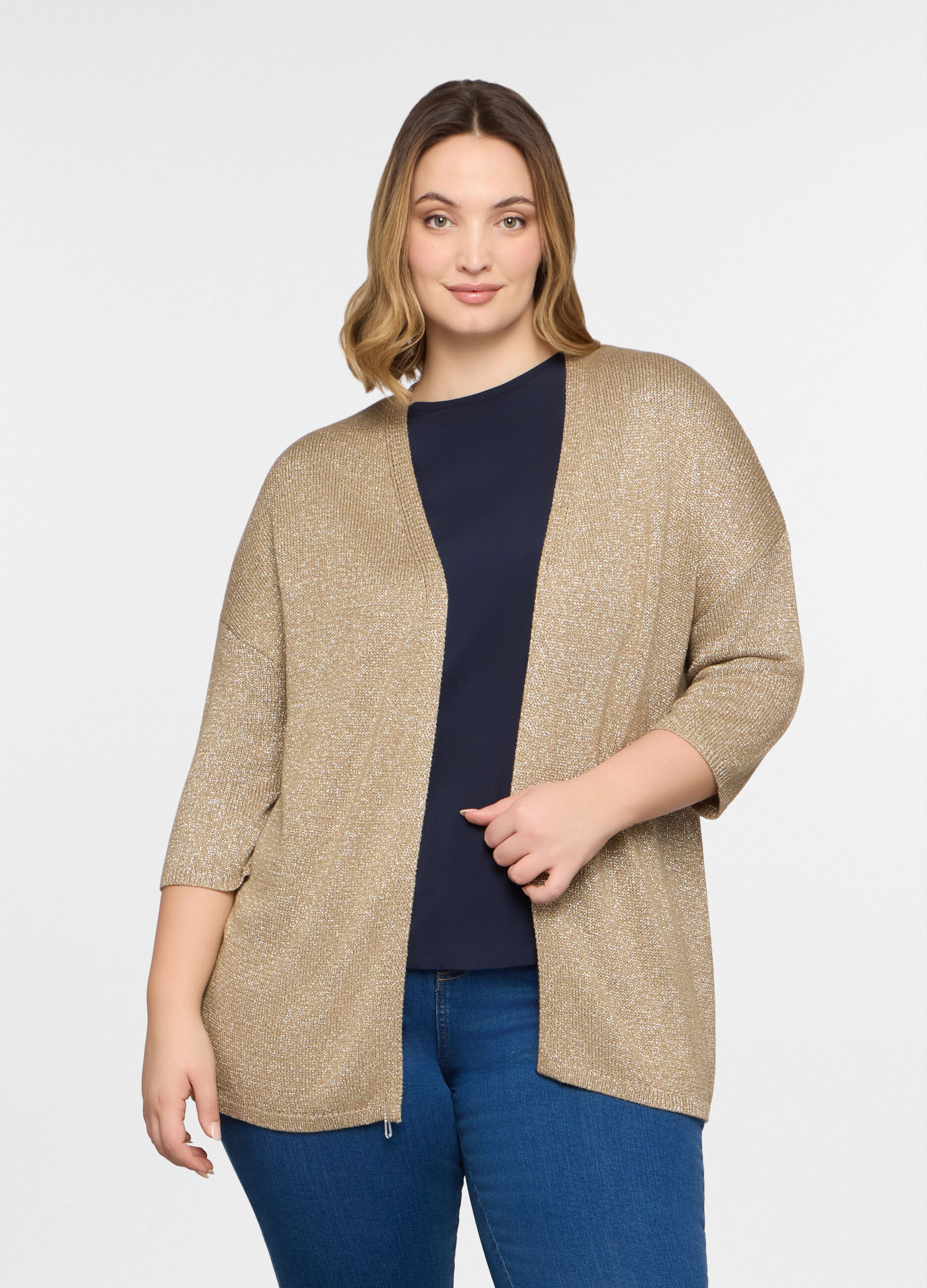 Cardigan aperto in maglia rasata donna_0