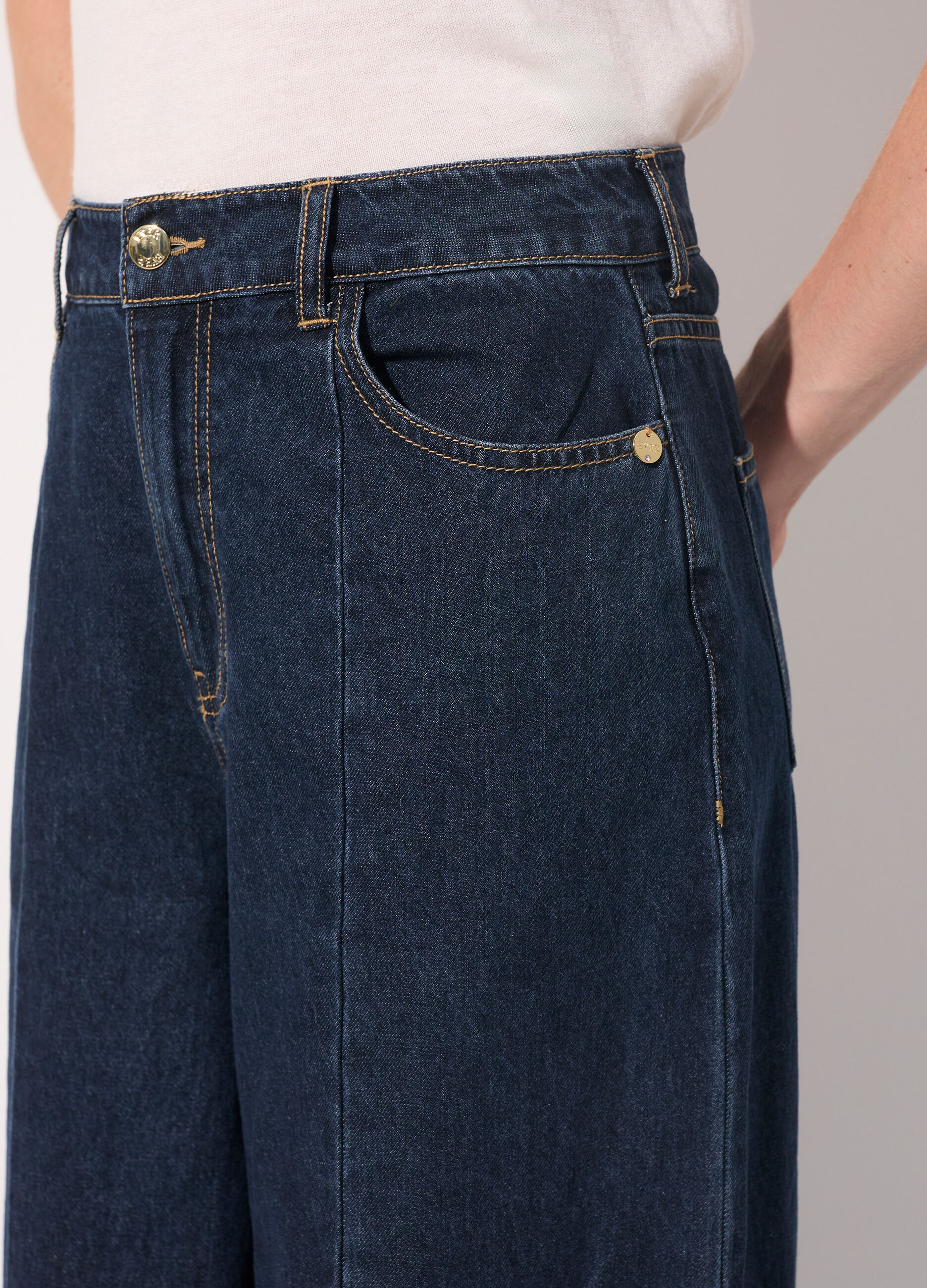 Denim wide leg in puro cotone donna_3