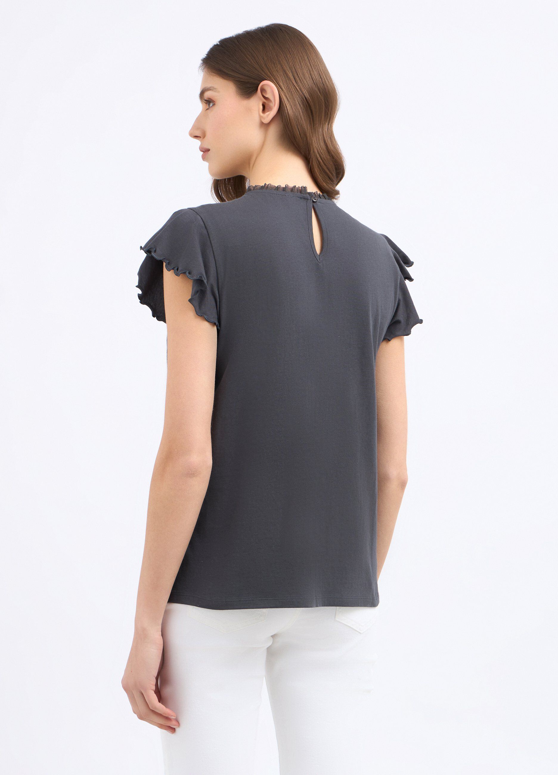 T-shirt con inserto ricamato in puro cotone donna_1