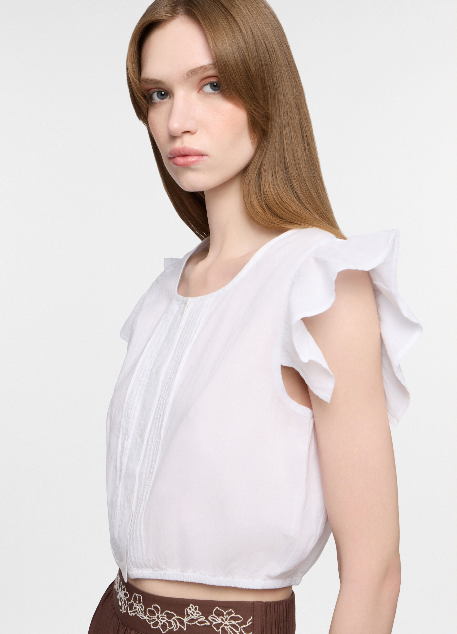 Camicia fit slim con scollo rotondo in puro cotone donna_2