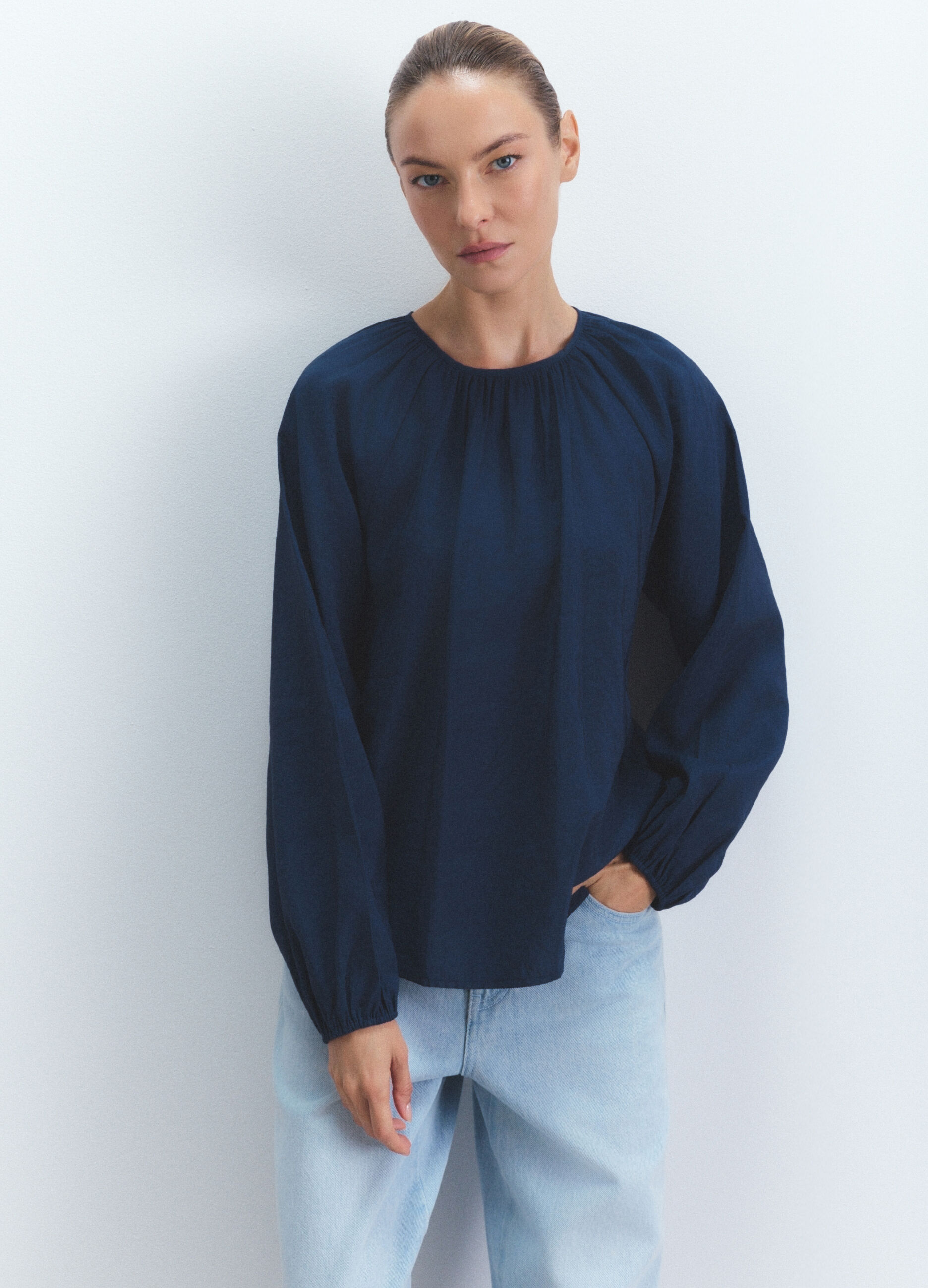 Blusa Fit Over con scollo rotondo misto modal donna_1