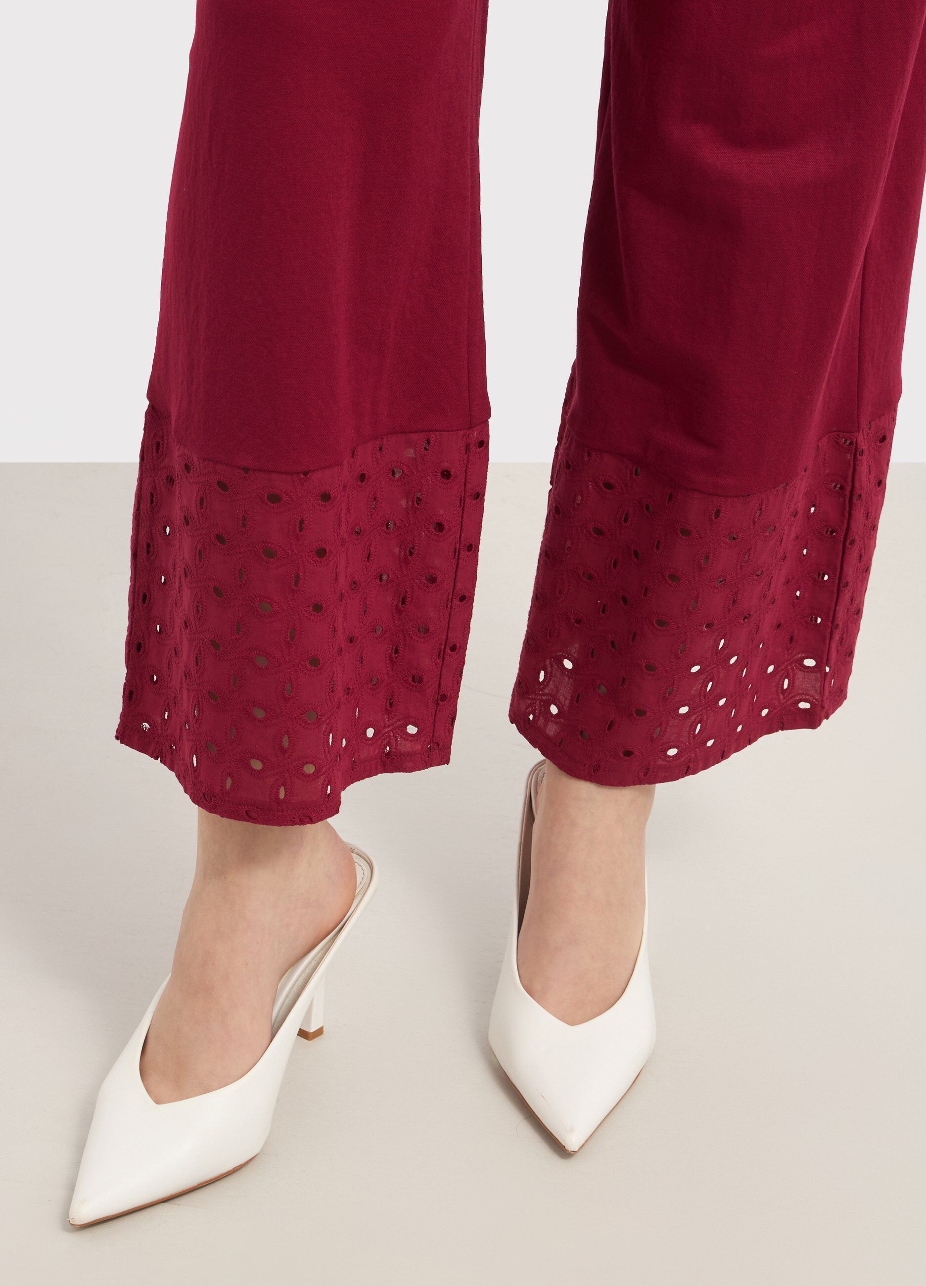 Pantaloni palazzo in misto viscosa con ricamo donna_2