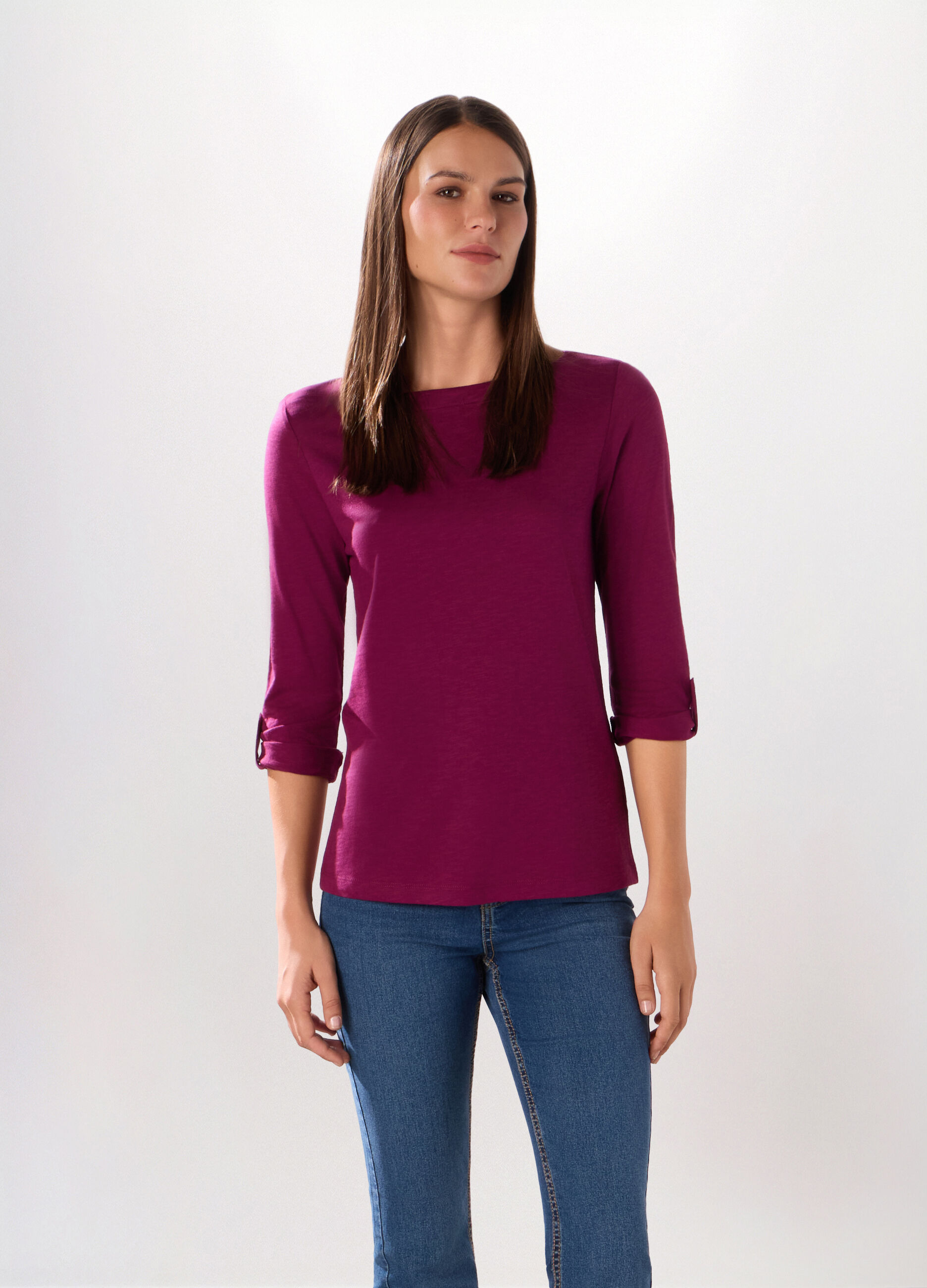 T-shirt in jersey slub di misto cotone donna_0