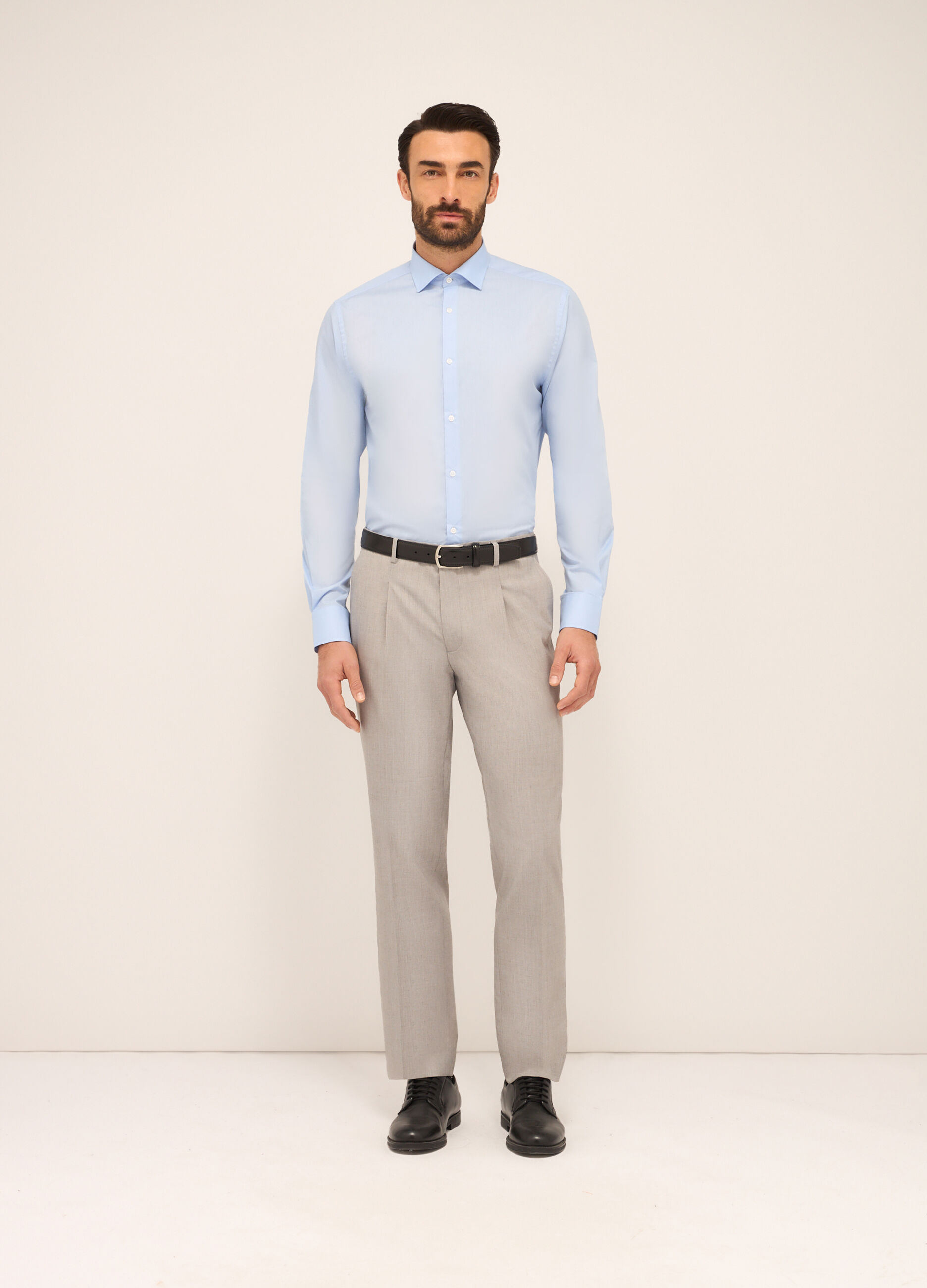 Pantaloni classici in tessuto stretch a micro-quadretti uomo