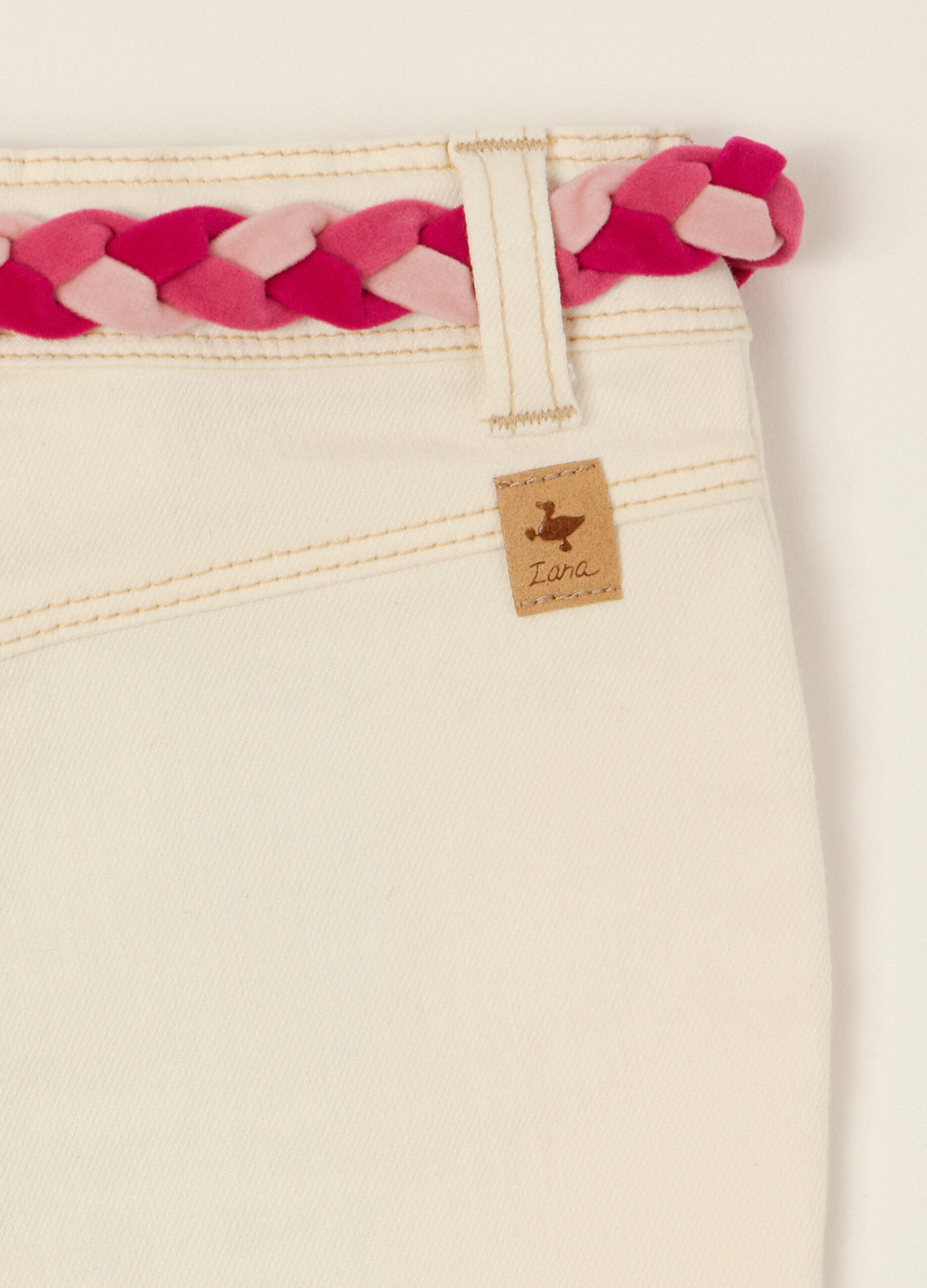 Pantaloni flare beige in cotone e viscosa elasticizzato_2