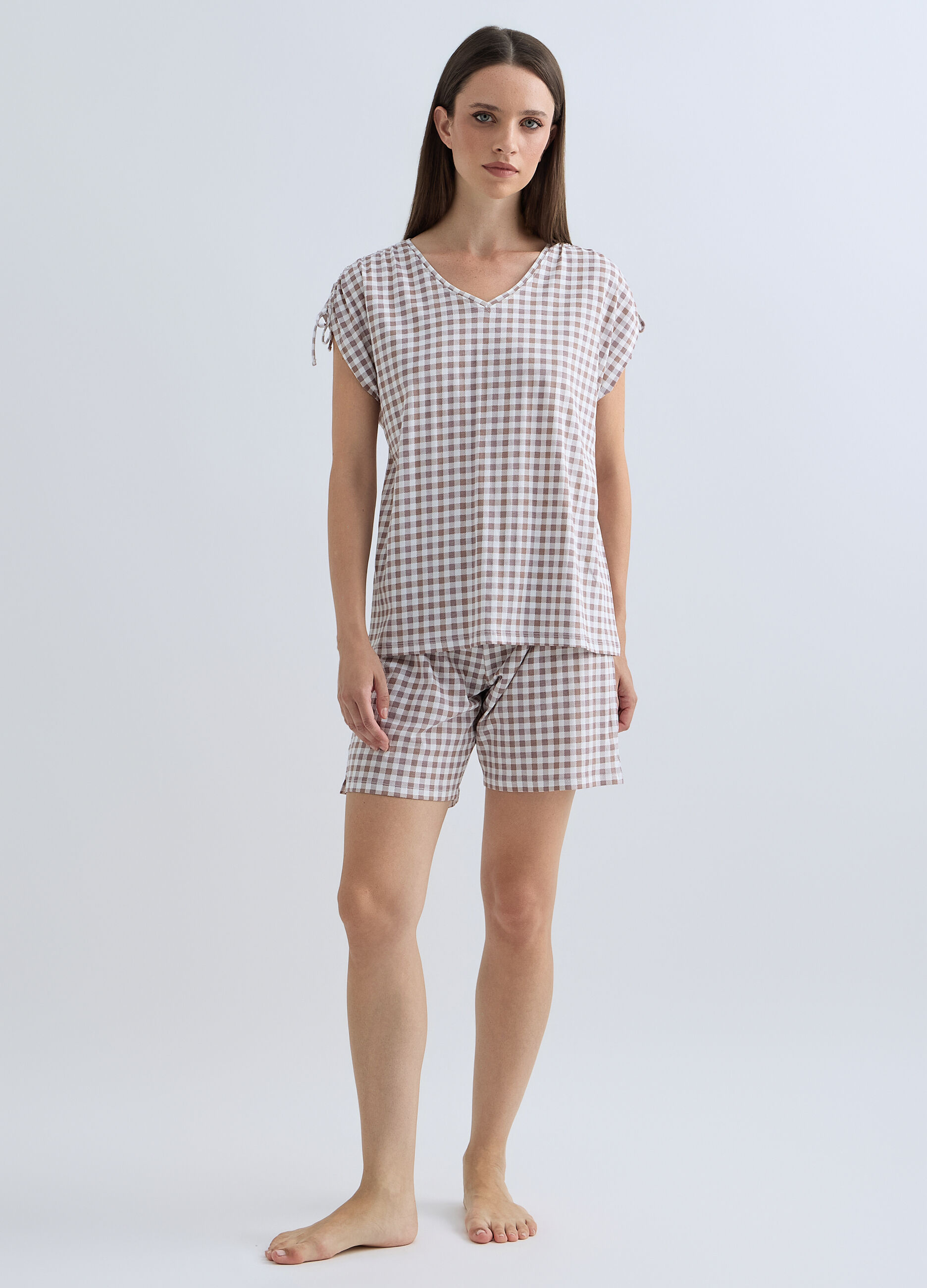 Pigiama corto in puro cotone donna_0
