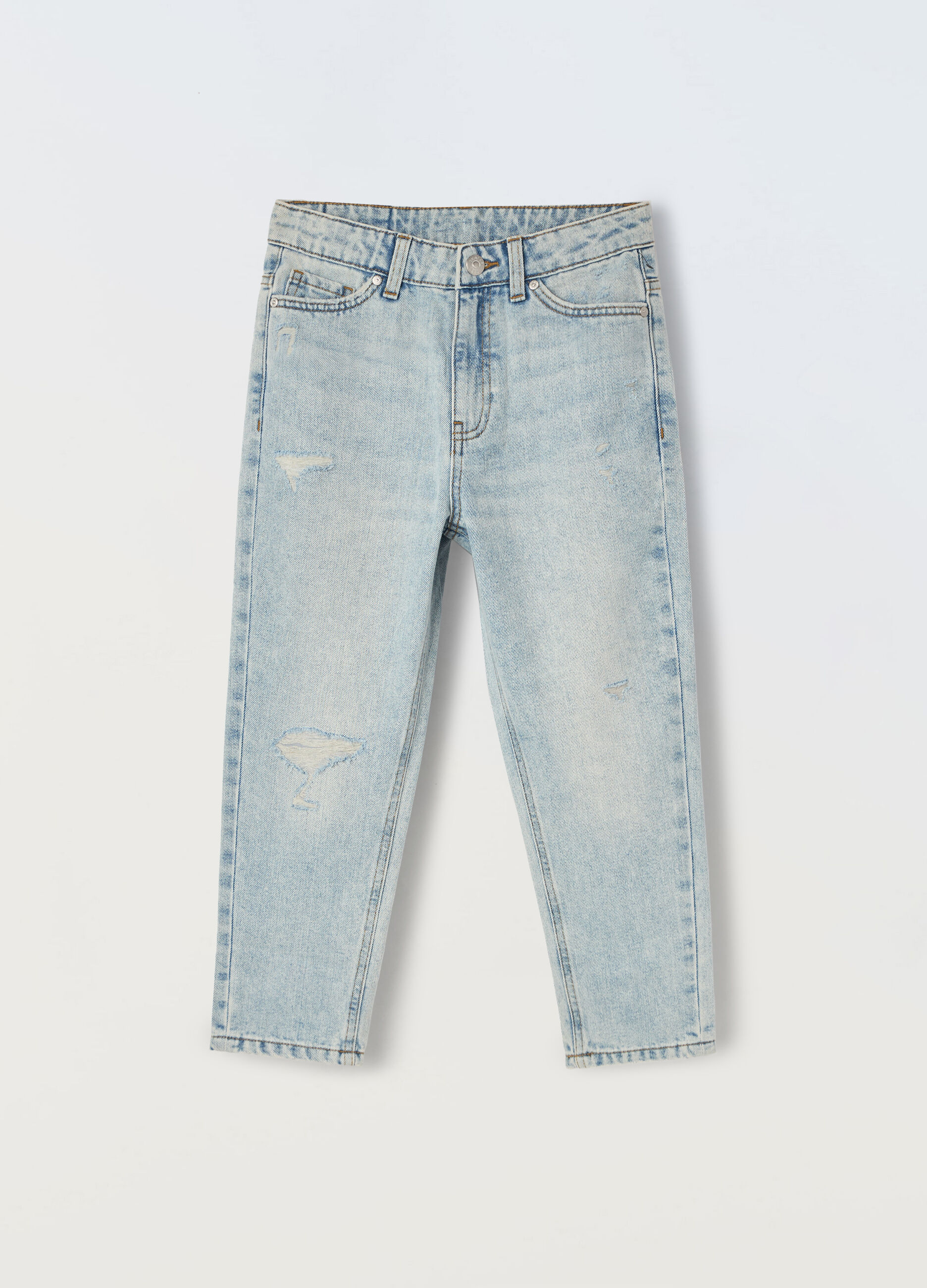 Pantaloni ripped in denim di misto cotone ragazzo_0