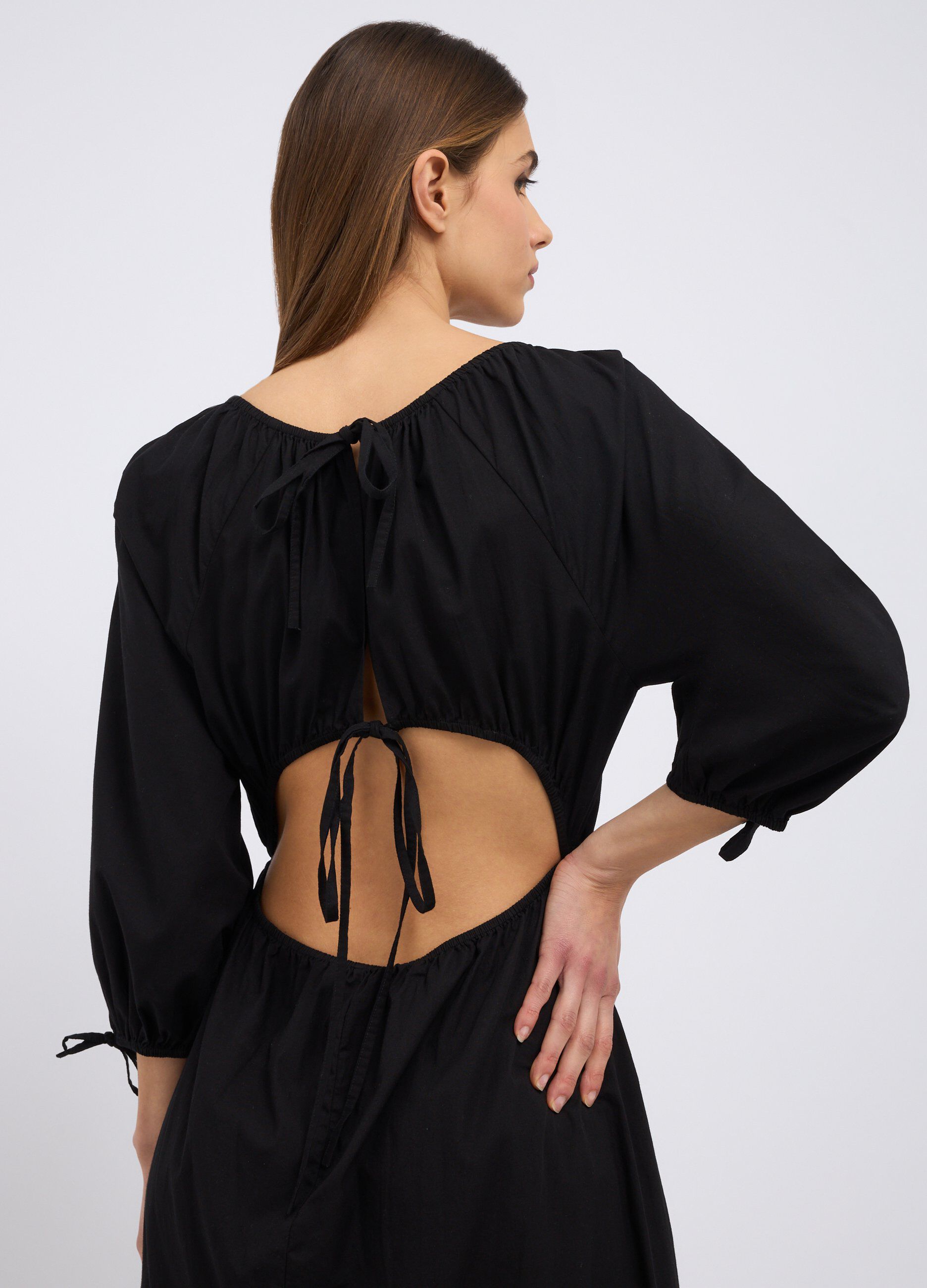 Abito lungo in puro cotone con spacco donna_2
