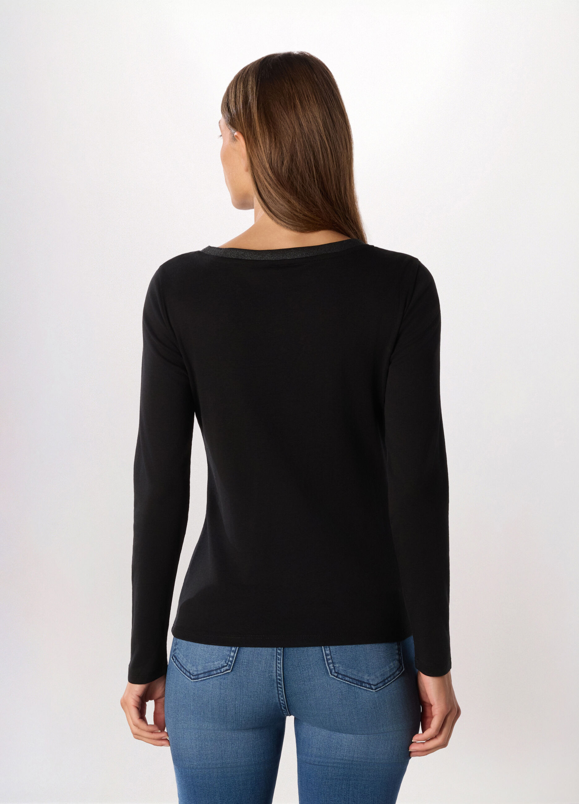 T-shirt in costina di puro cotone donna_1