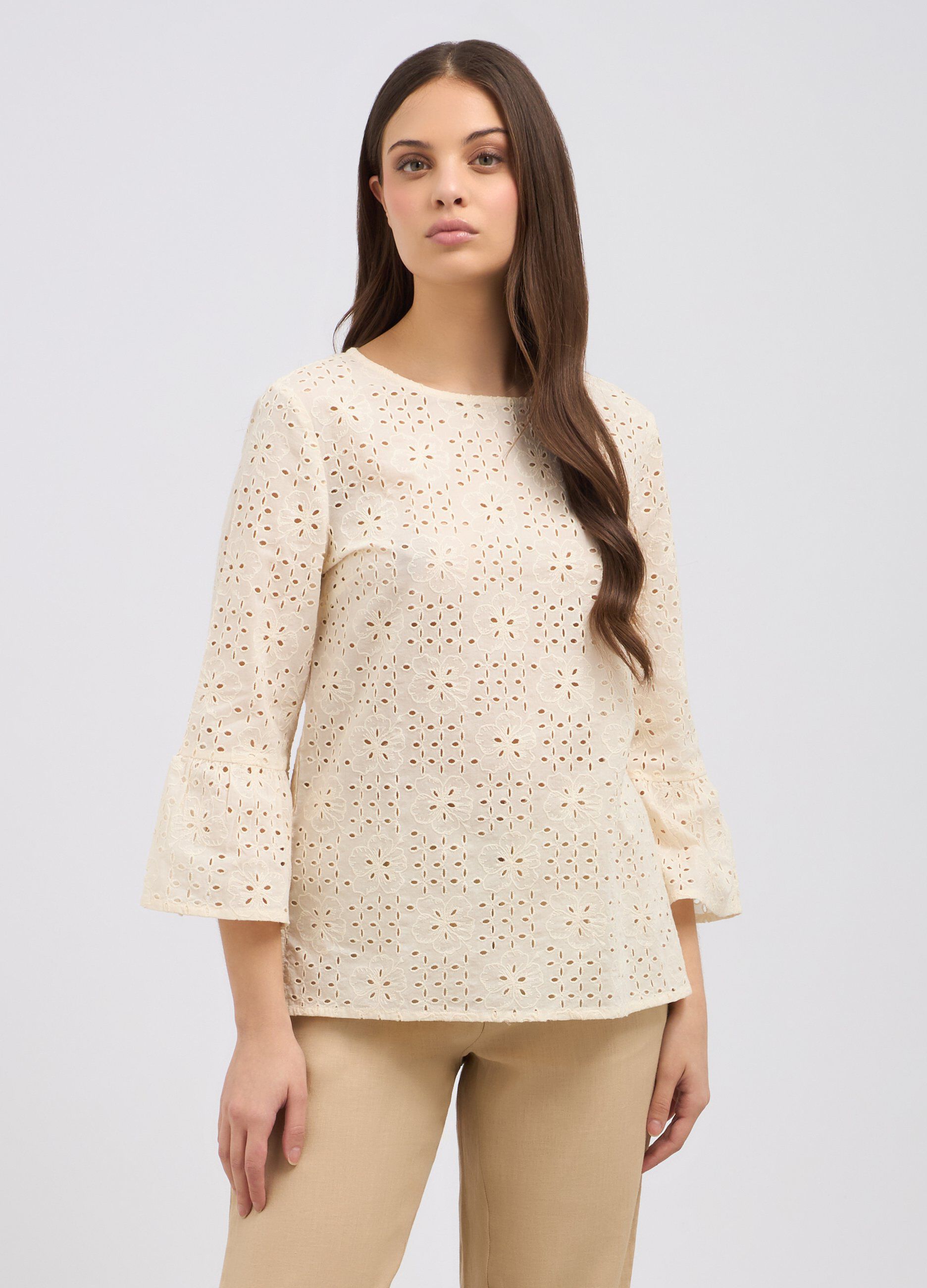 Blusa in puro cotone con ricamo donna_0