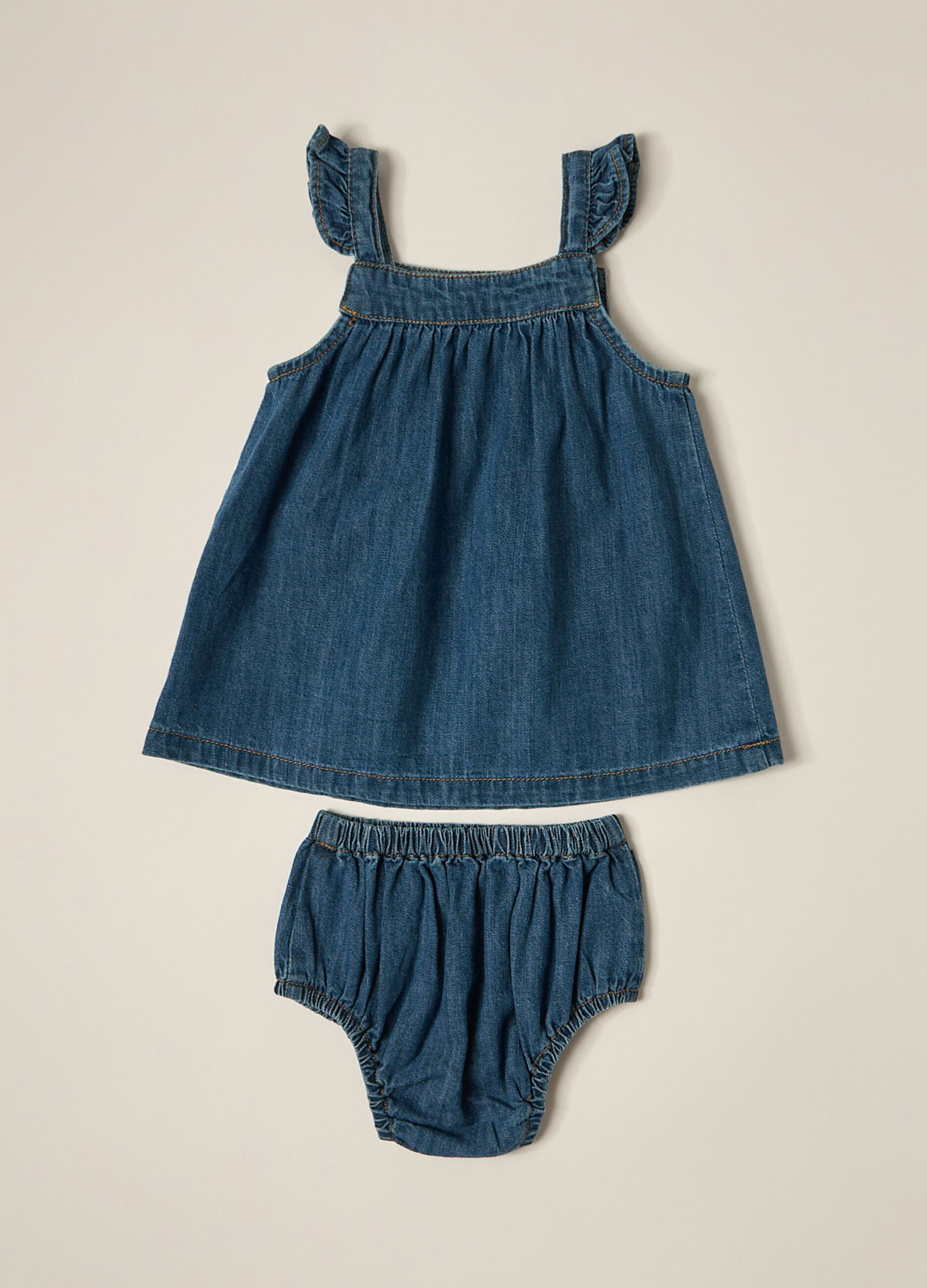 Set vestito + shorts in denim di puro cotone IANA neonata_4