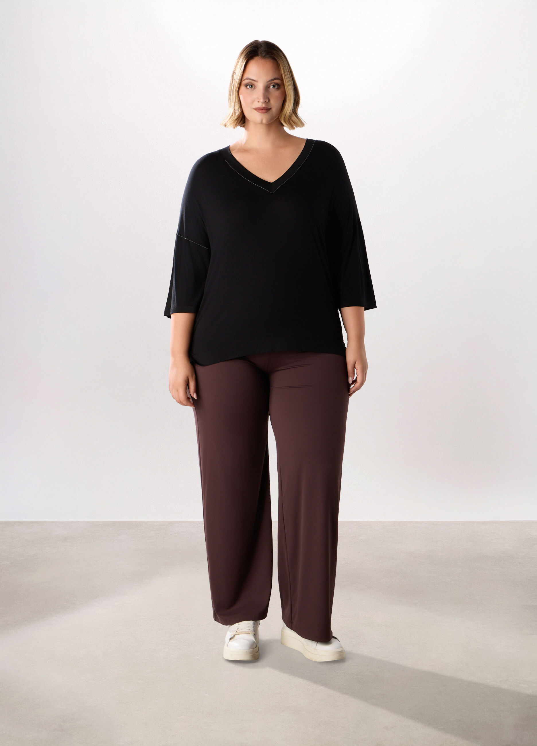 Pantaloni in interlock stretch donna curvy_0