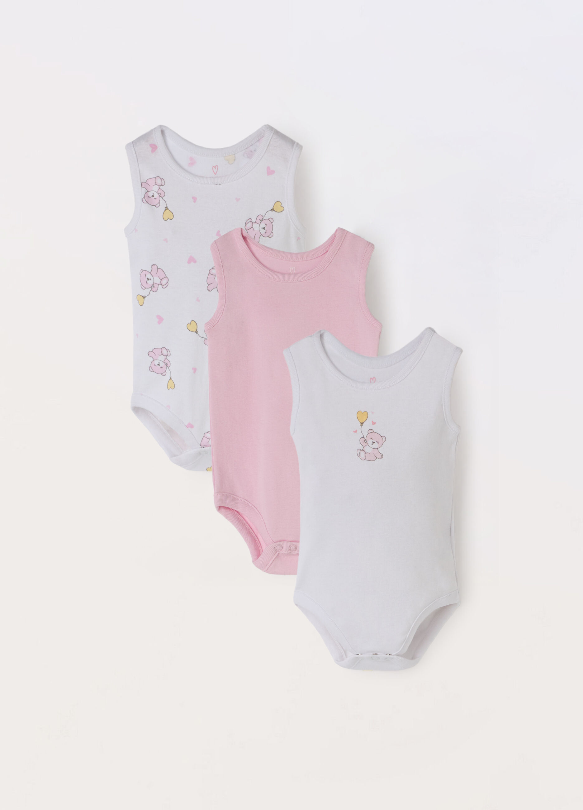 Pack 3 body smanicati in puro cotone neonata_0