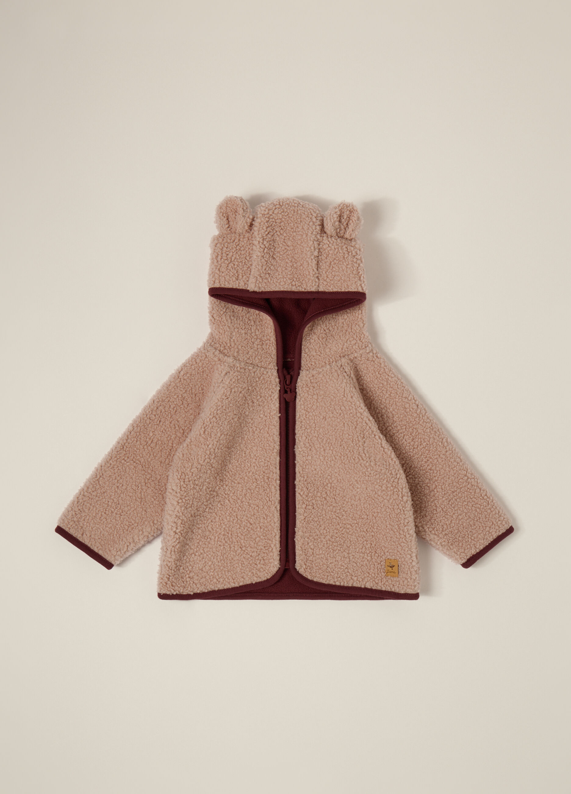 Giacca beige in sherpa con cappuccio_0