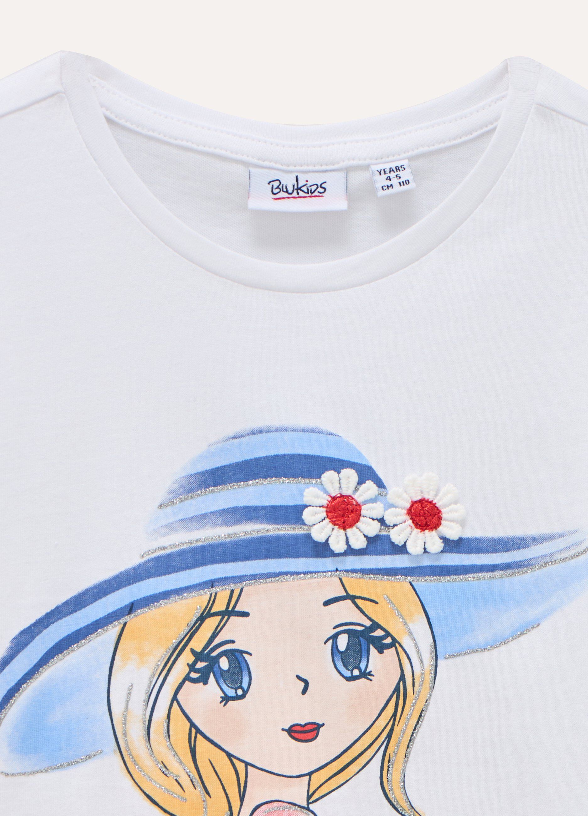 T-shirt in puro cotone con stampa glitter bambina_1