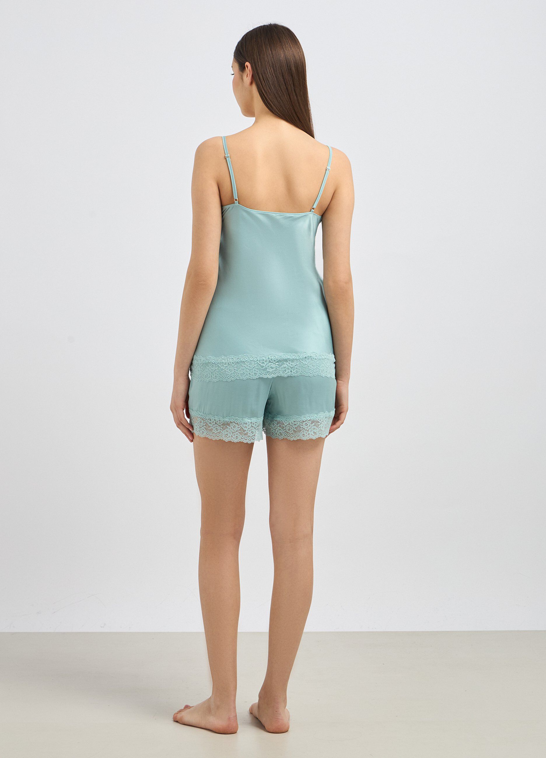 Shorts pigiama in raso con pizzo donna_1