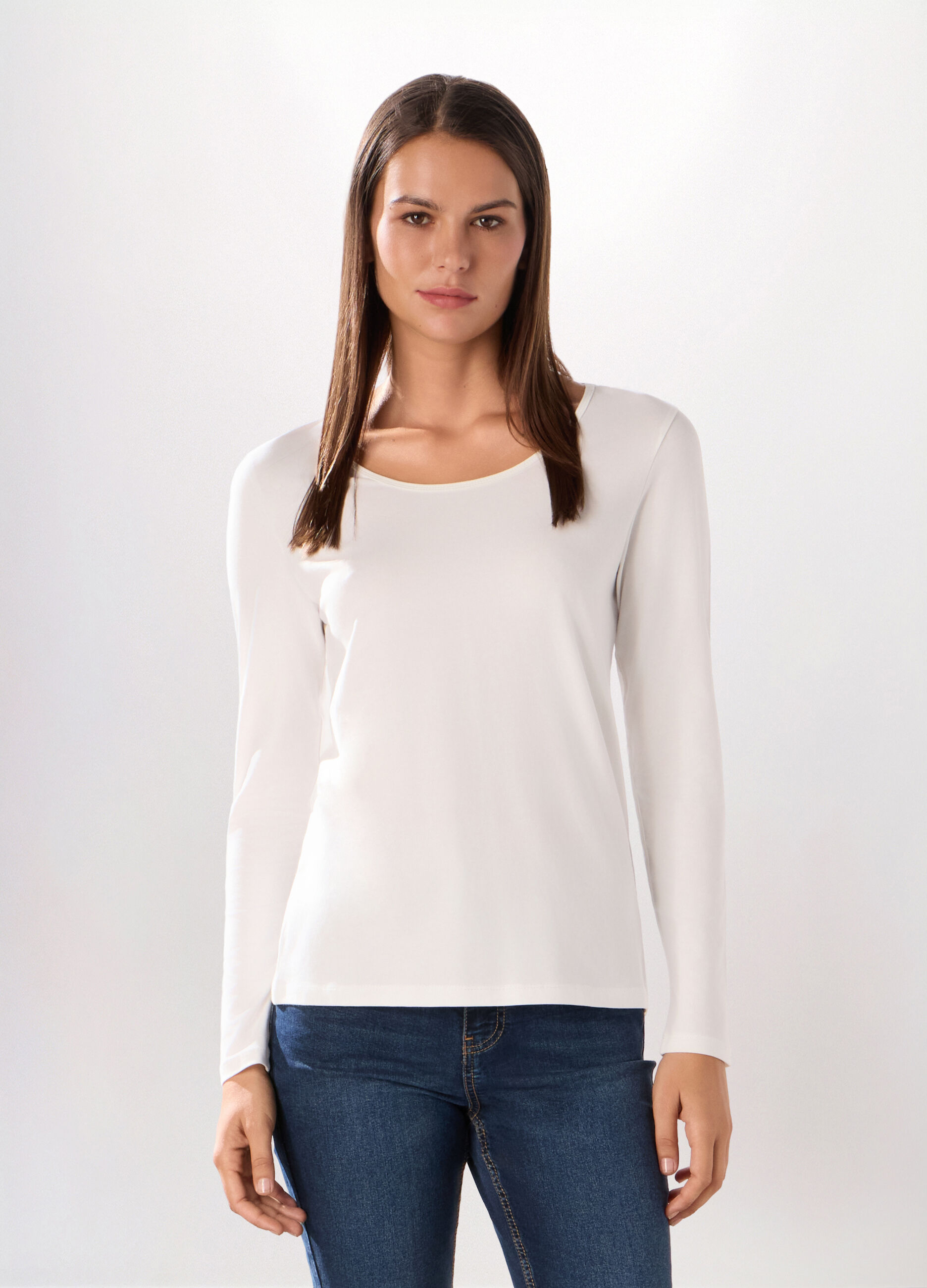 T-shirt in jersey di cotone stretch donna_0