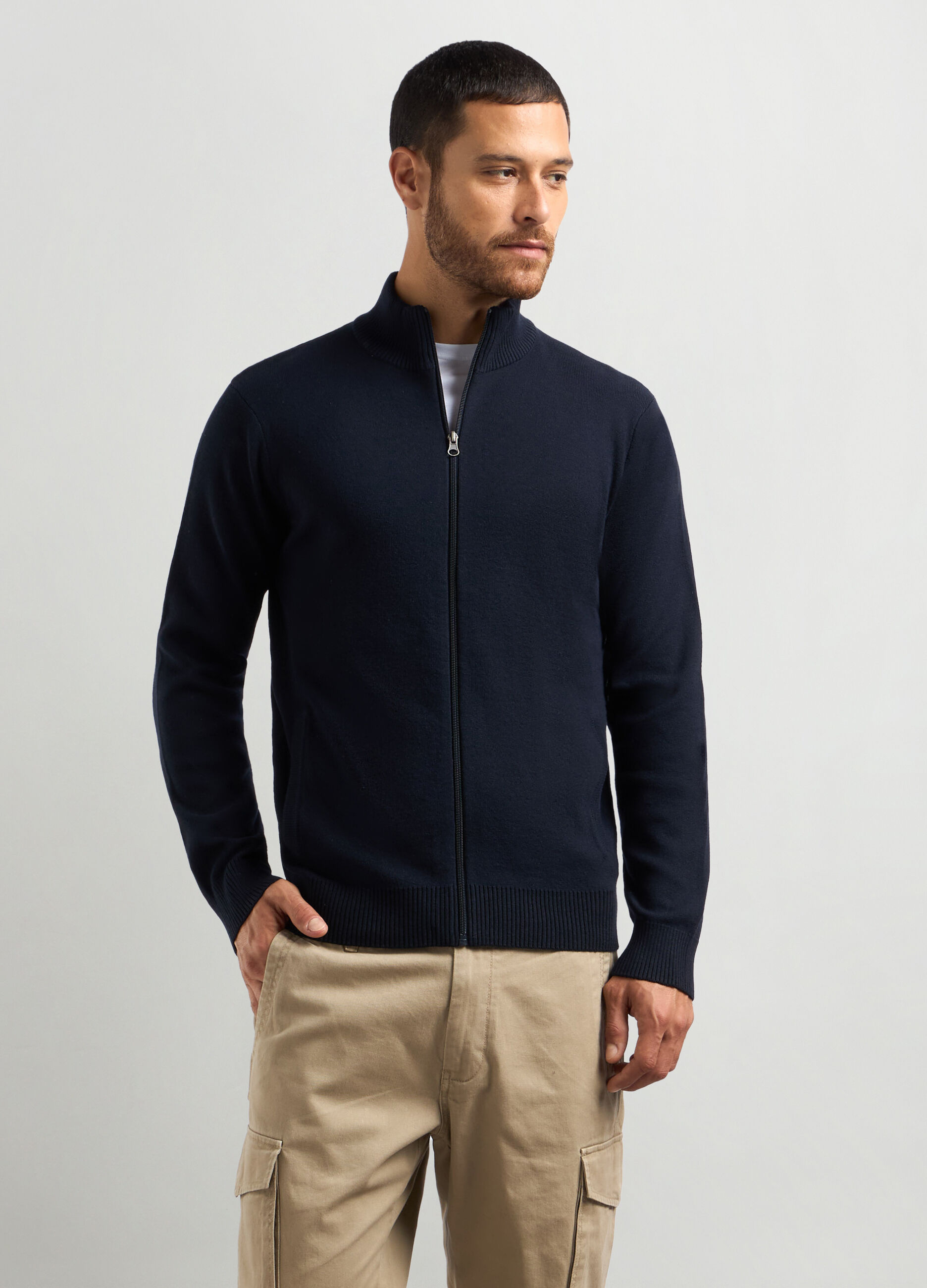 Cardigan collo alto in misto cotone uomo_0