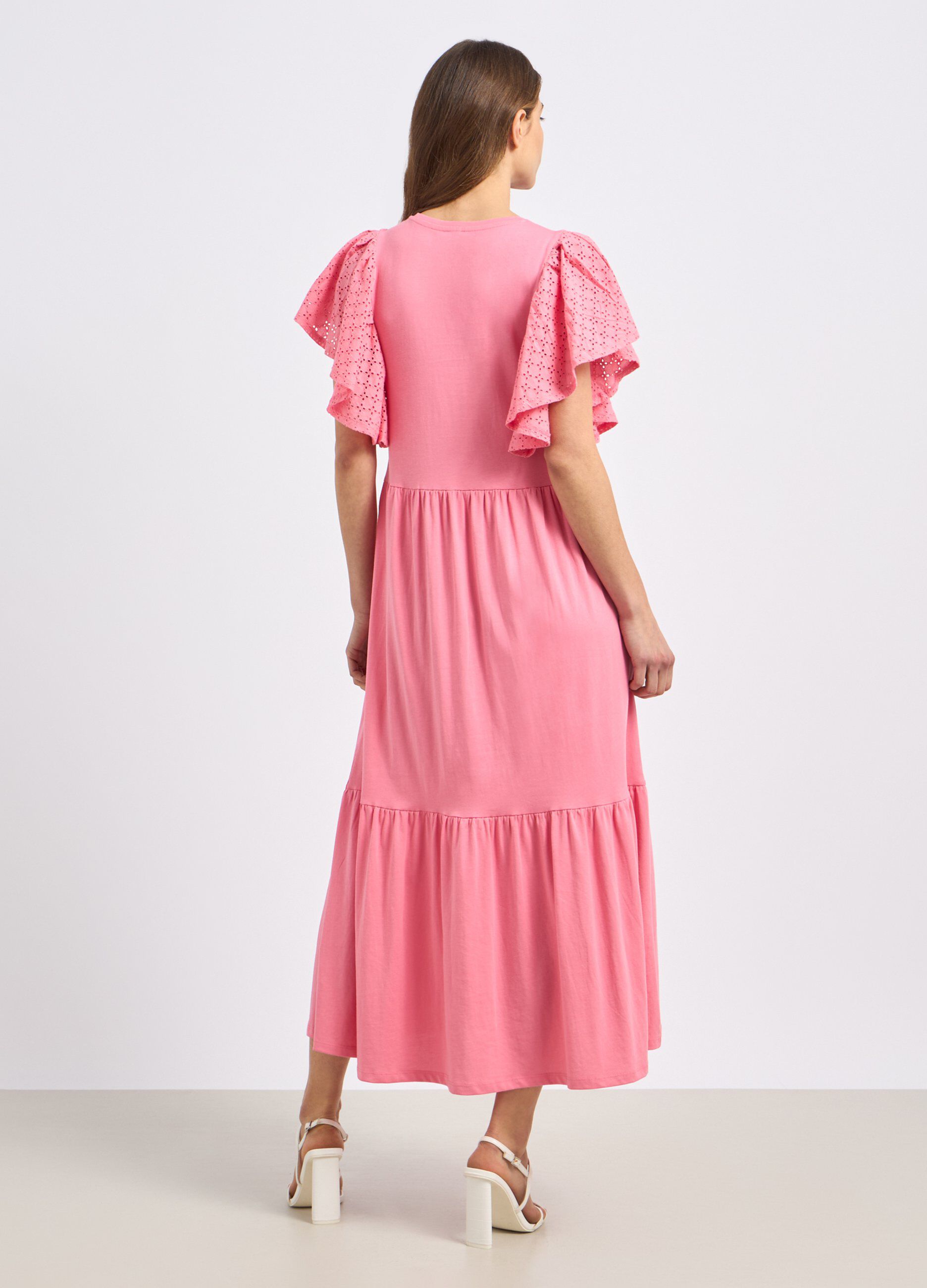 Abito lungo in puro cotone con inserti in sangallo donna_1