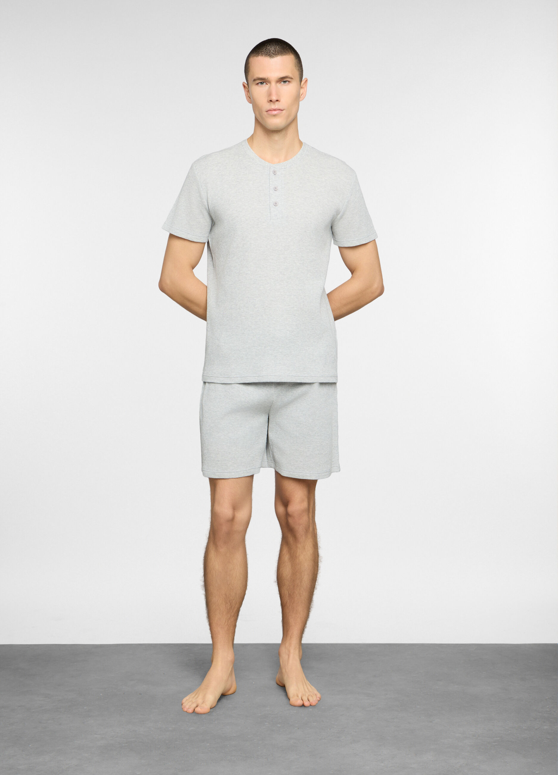 Pigiama corto in cotone a nido d'ape uomo_0