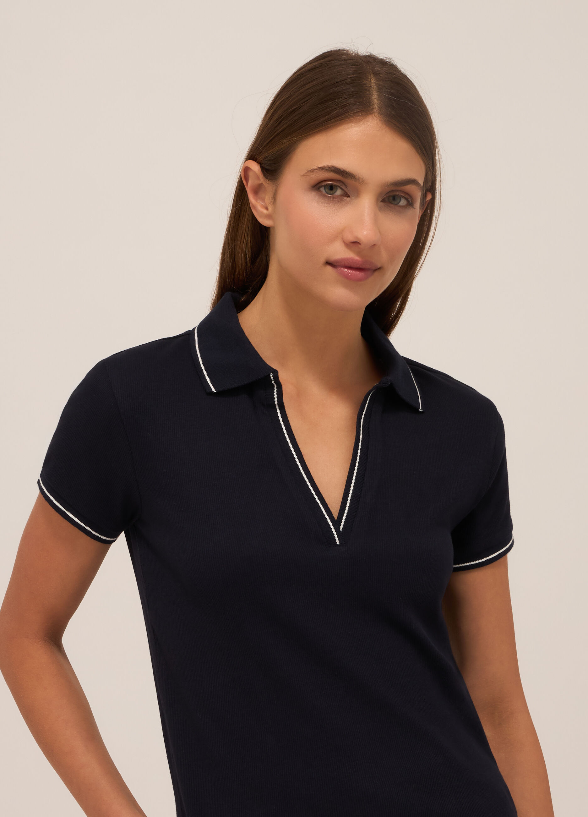 Polo in costina di cotone stretch donna_2