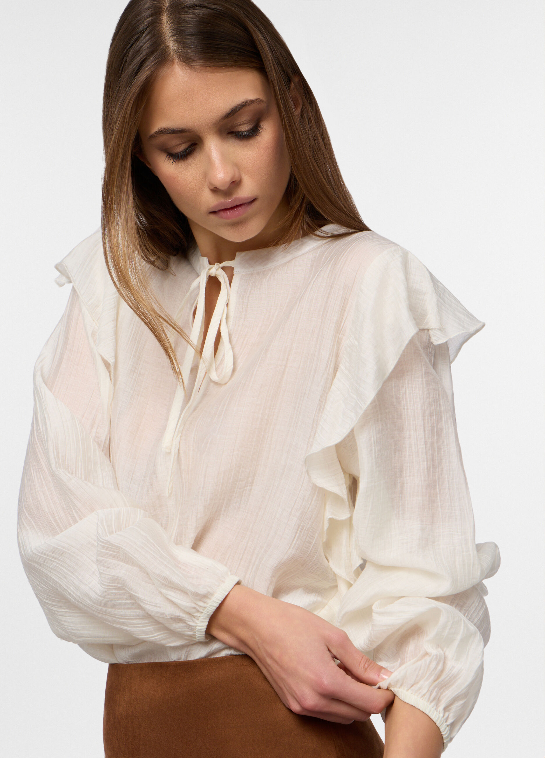 Camicia crepe con rouches donna_2