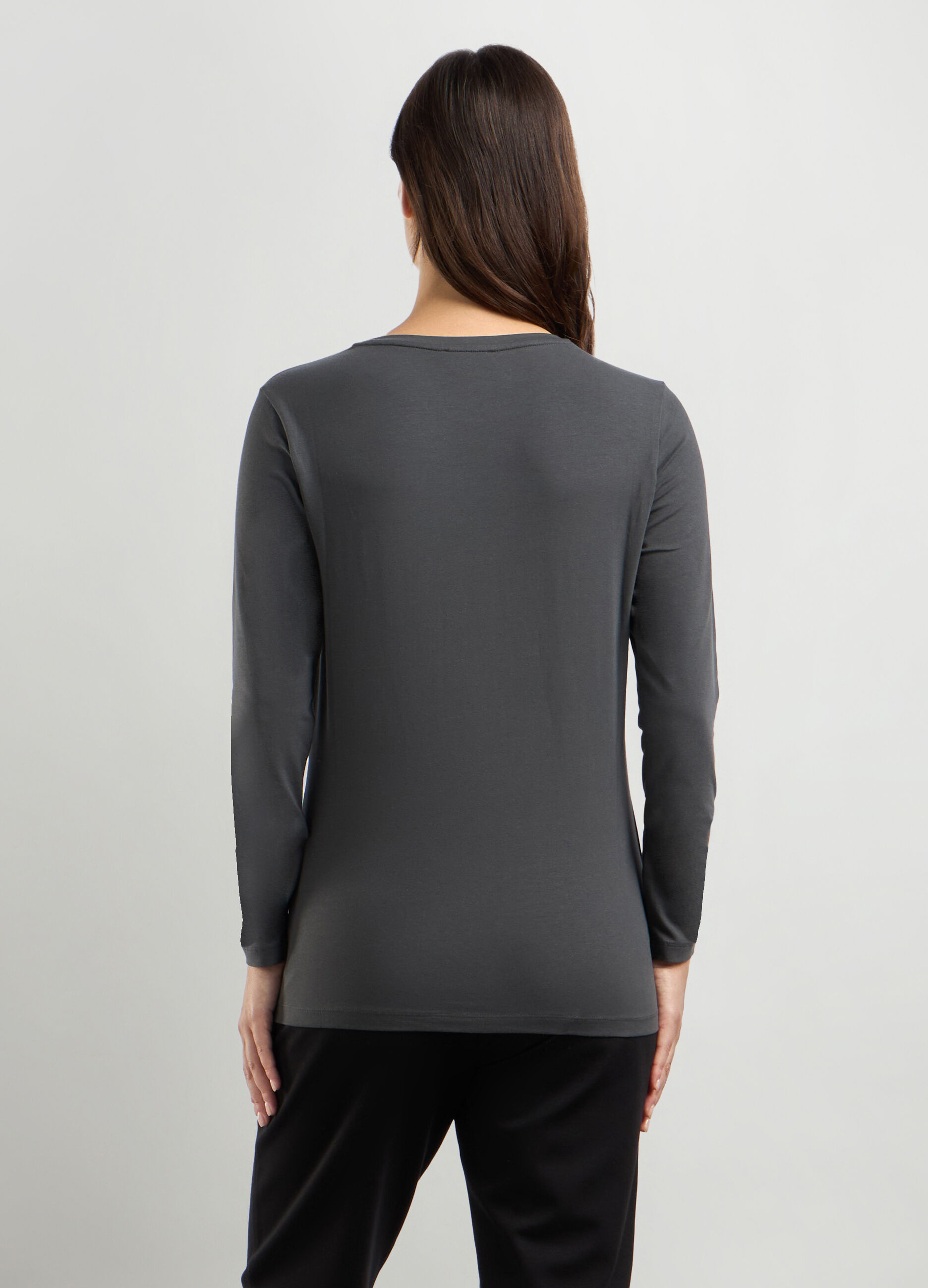 T-shirt in cotone stretch a maniche lunghe donna_1
