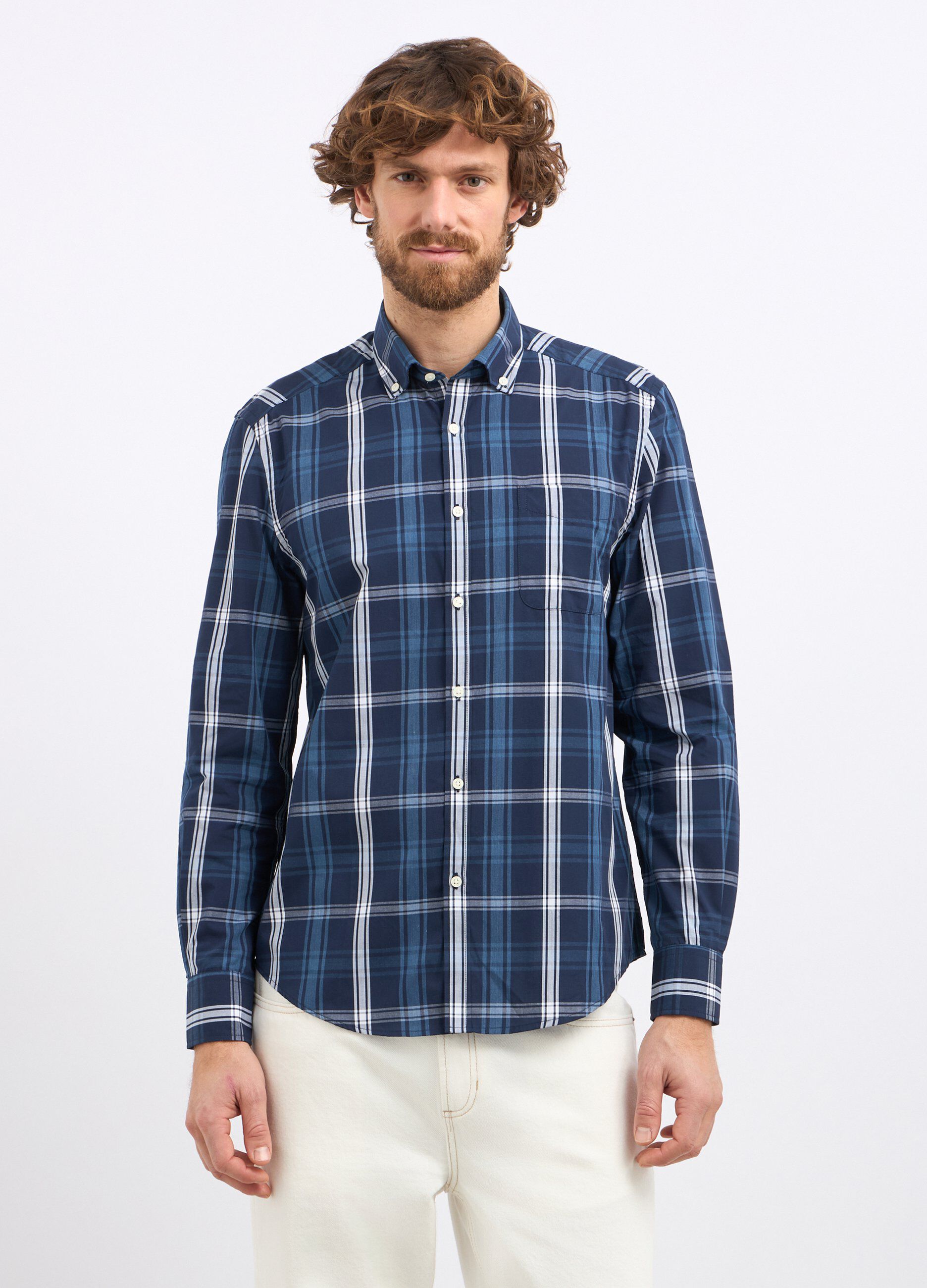 Camicia a quadri in misto cotone uomo_0