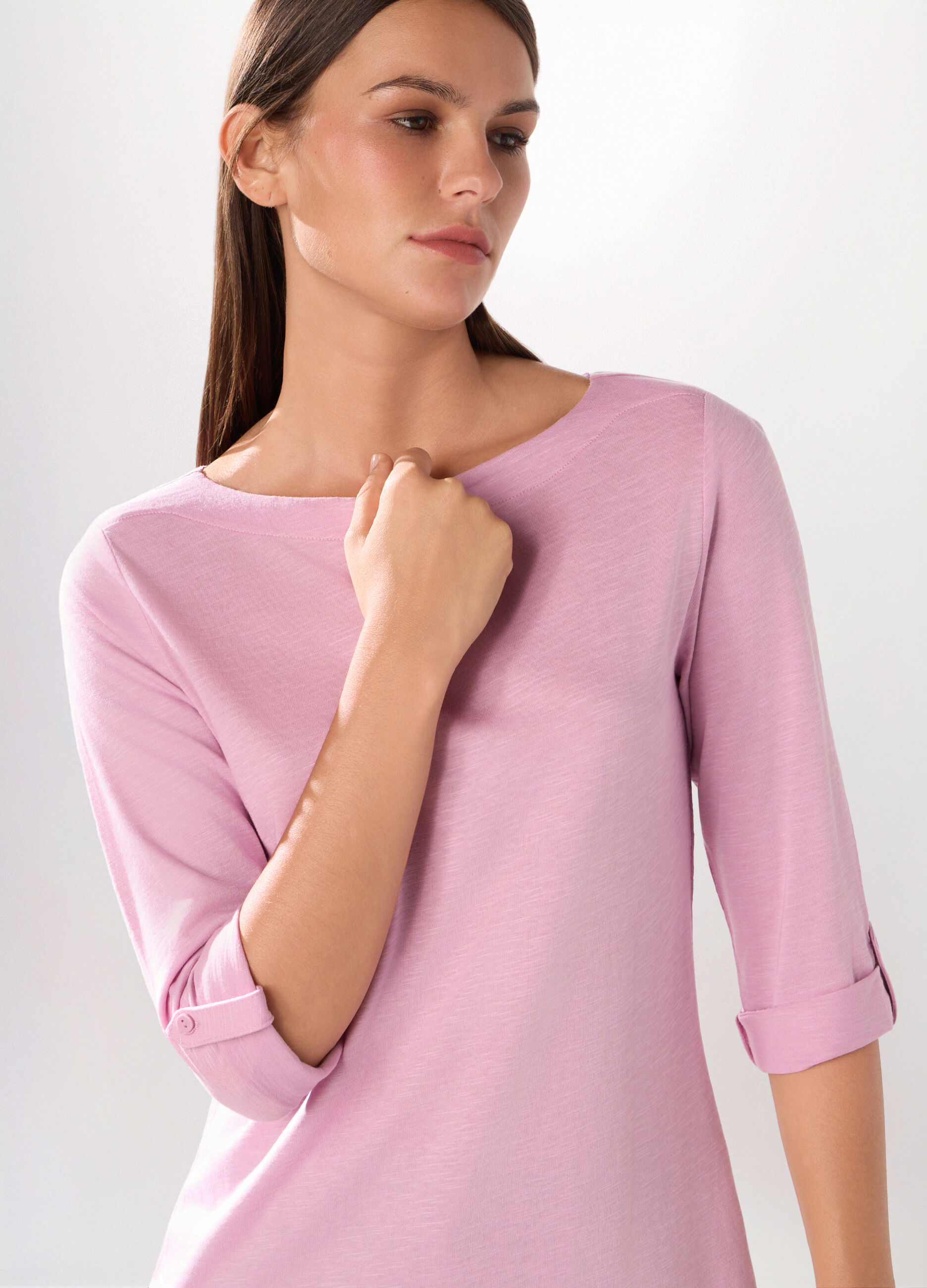 T-shirt in jersey slub di misto cotone donna_2