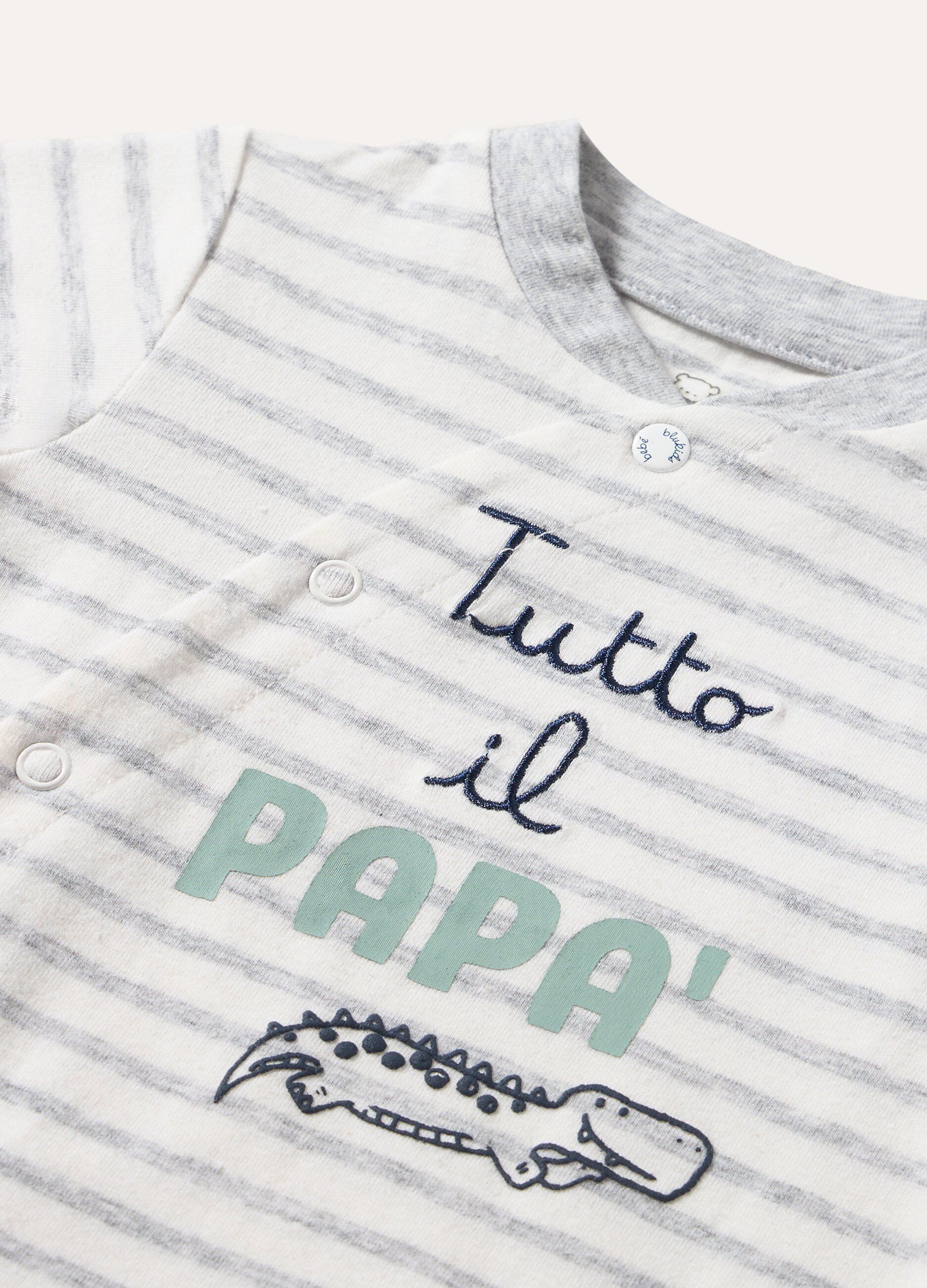 Tutina in cotone stretch rigata con ricamo neonato_1