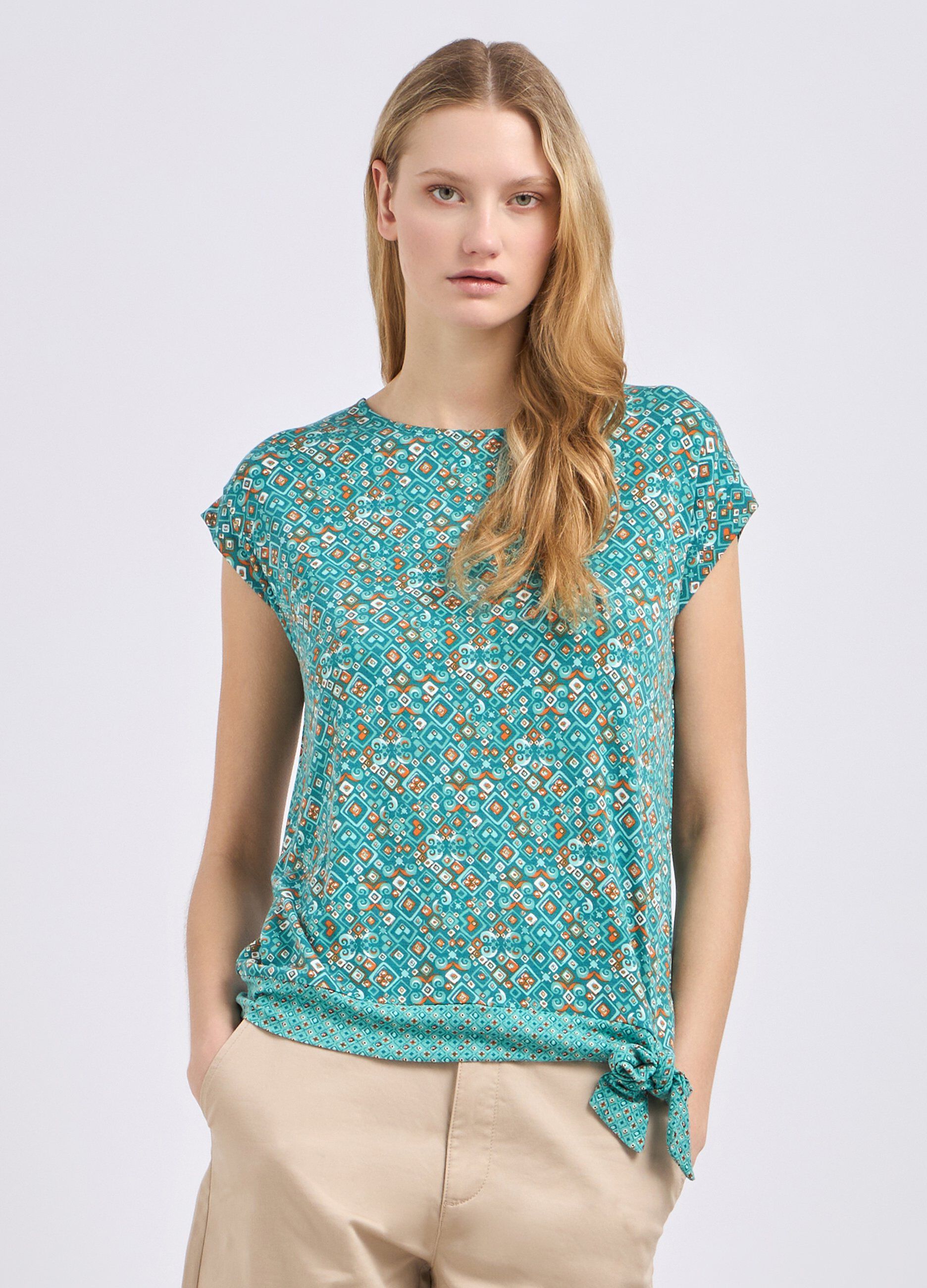 T-shirt in pura viscosa stretch con stampa donna_0