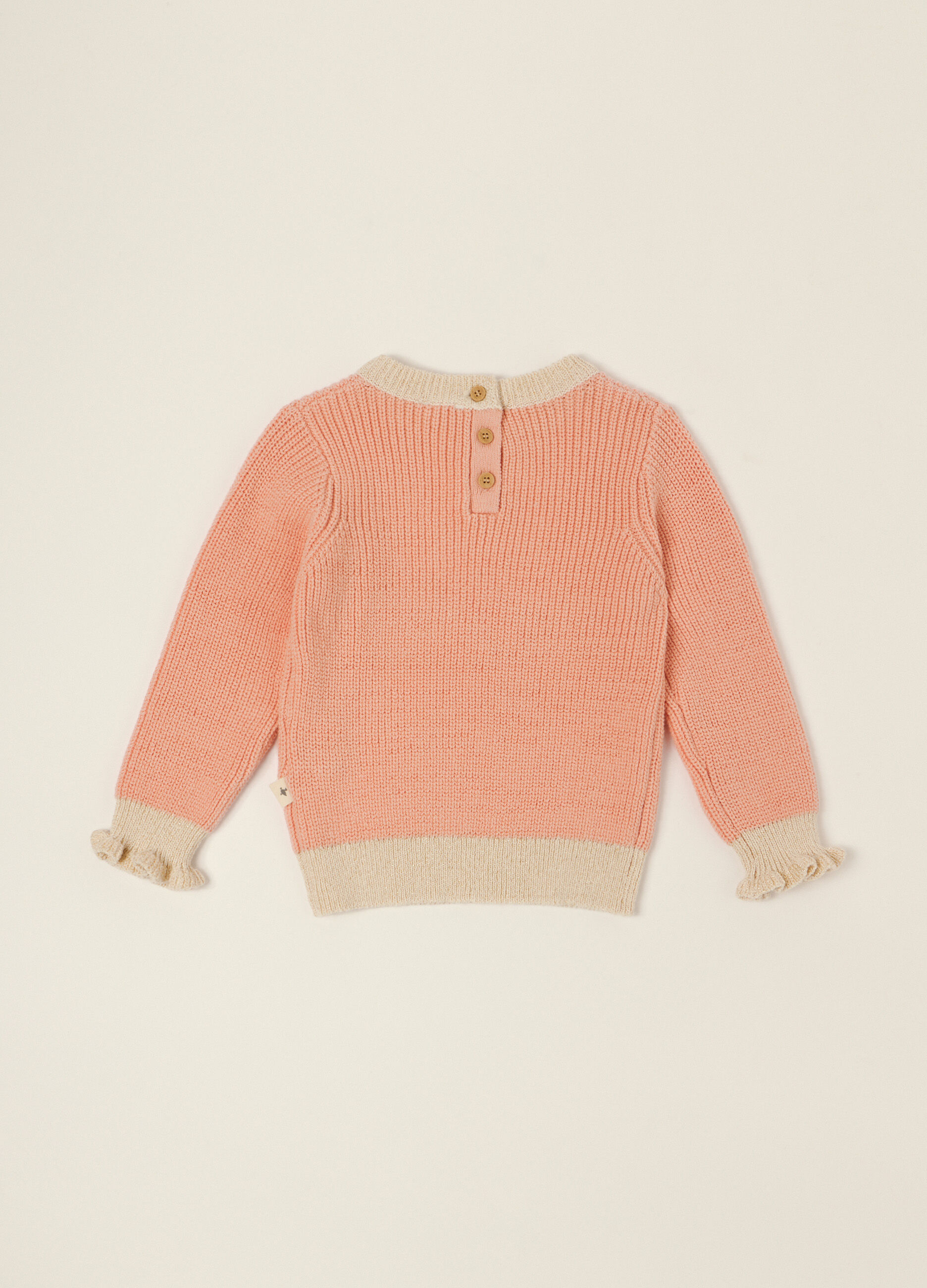 Maglione rosa in puro cotone con scritta ricamata_1