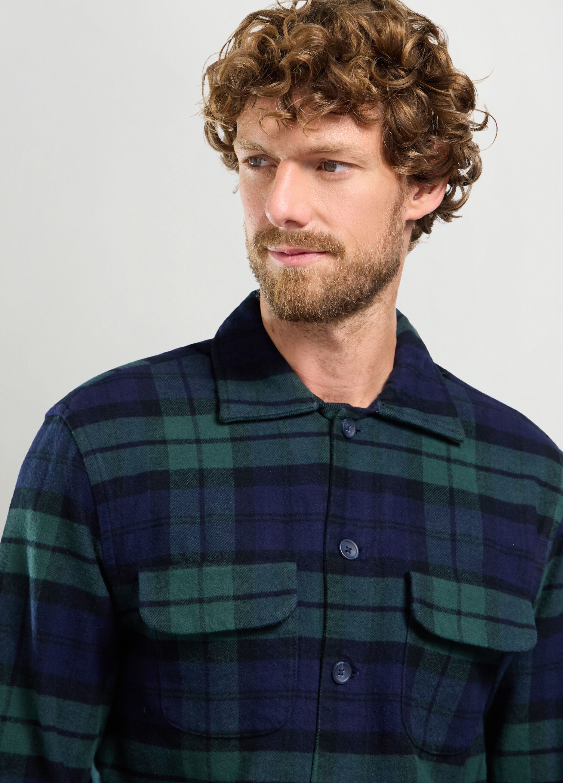 Shirt jacket colletto francese in cotone stretch uomo_2