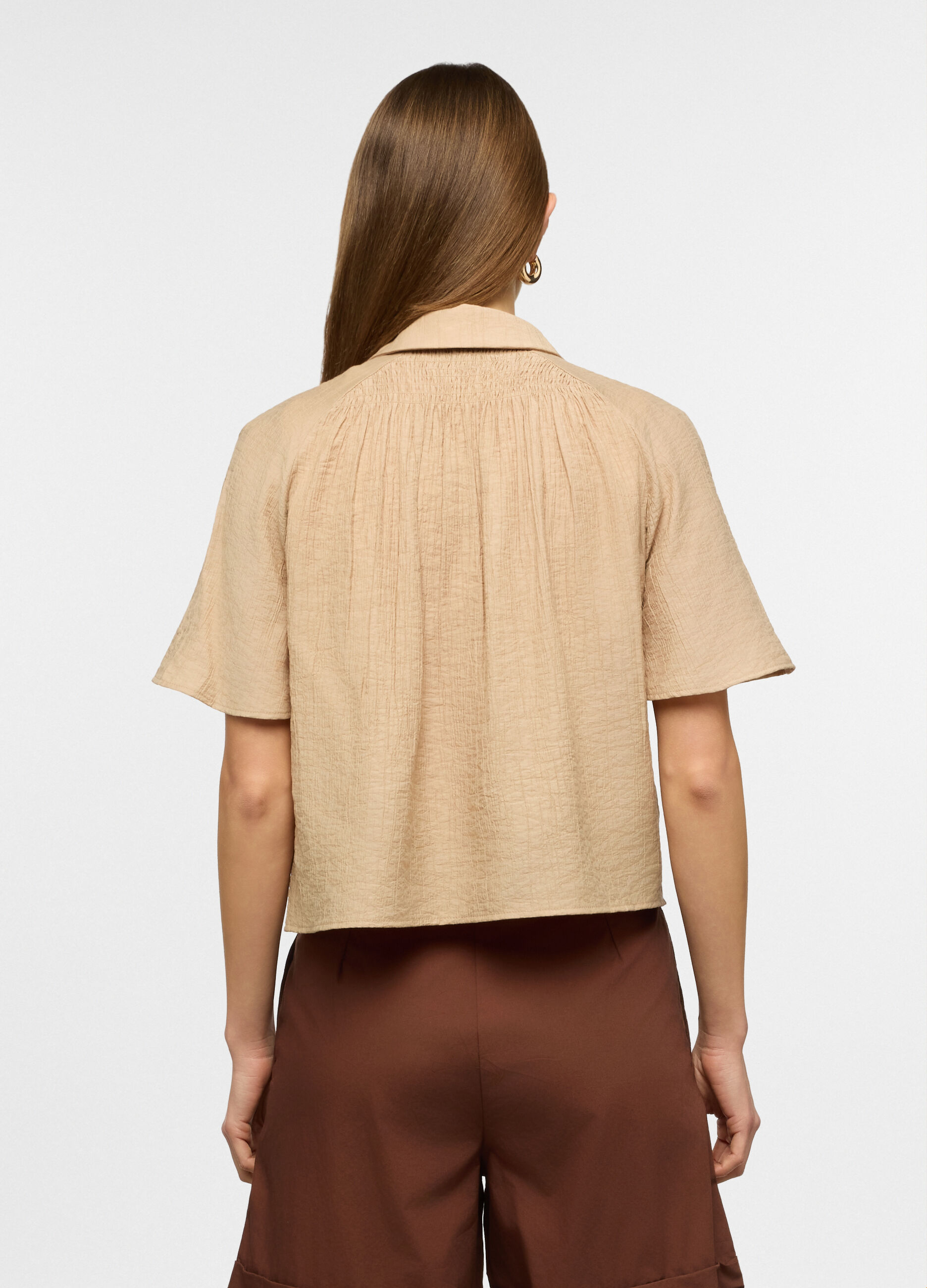 Camicia a maniche corte con colletto classico in misto viscosa donna_1