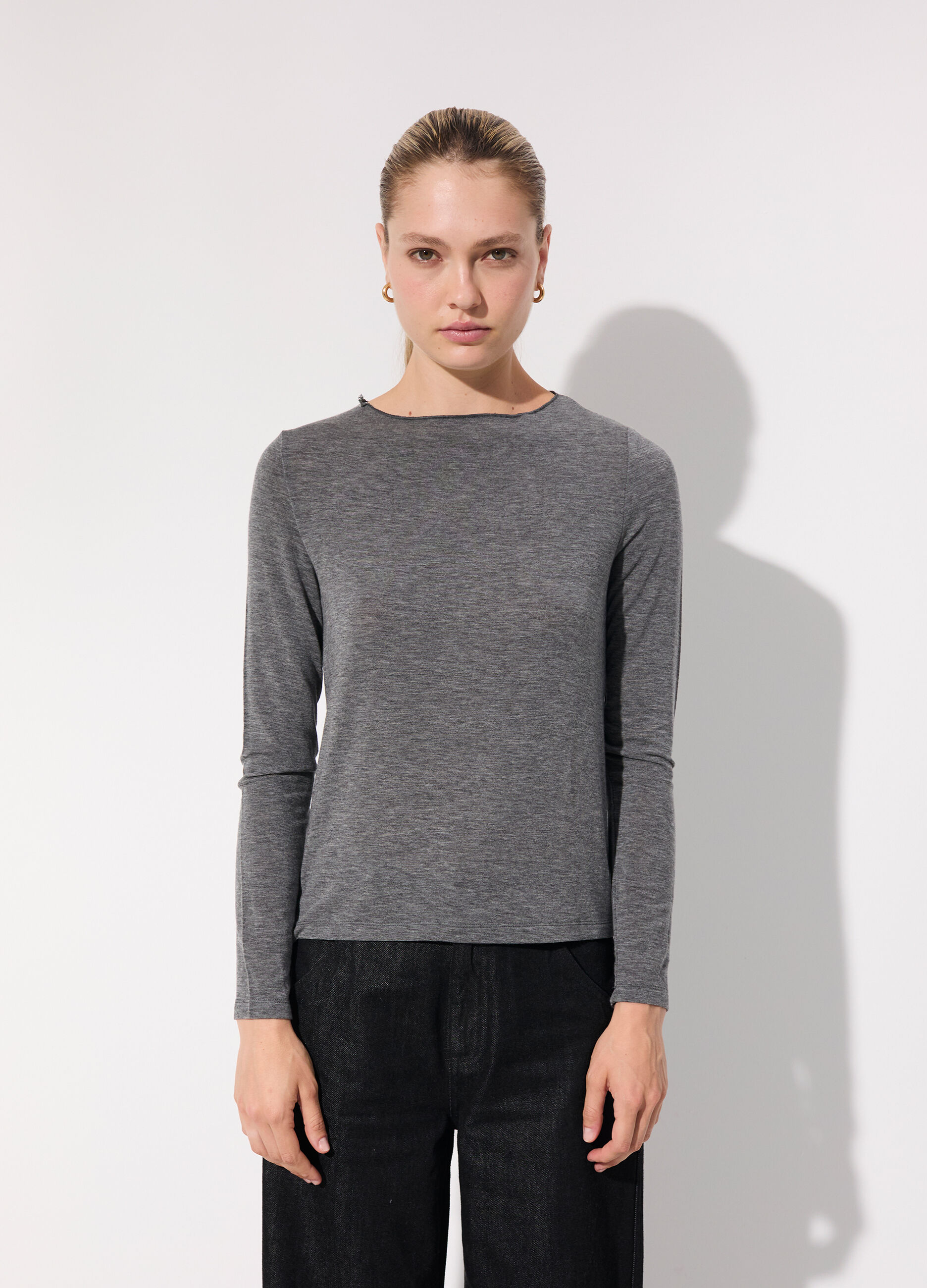 Maglietta tricot a maniche lunghe in misto lana donna_1