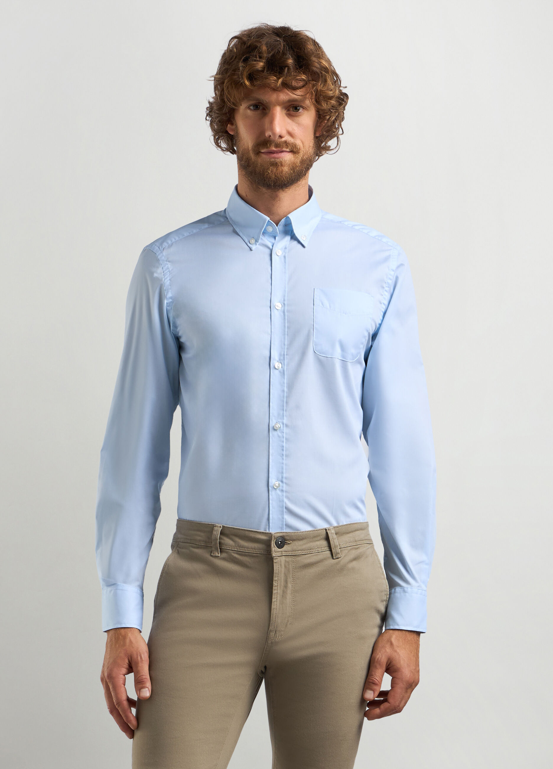 Camicia regular fit colletto button down in misto cotone_0