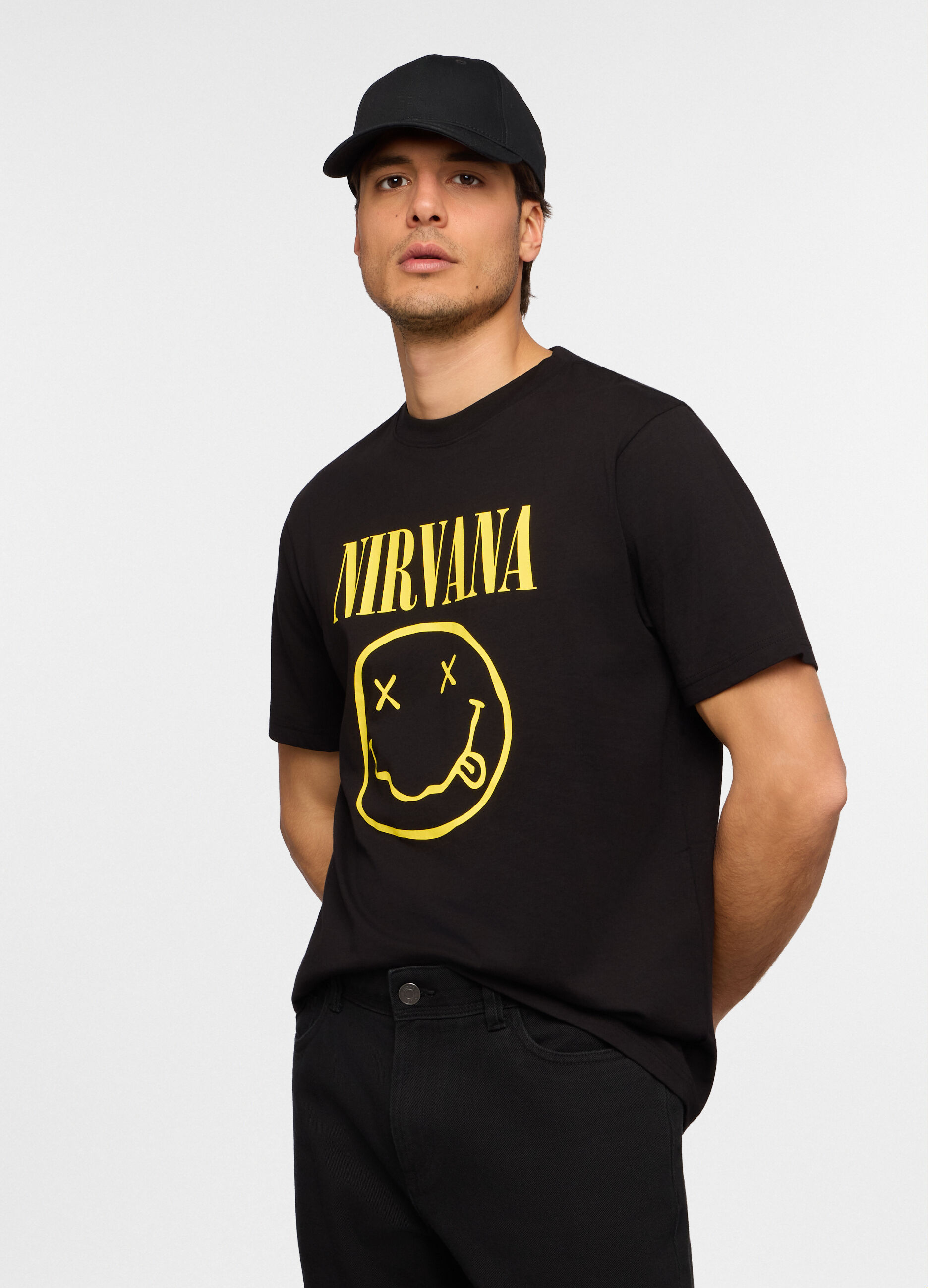 T-shirt girocollo in cotone con stampa Nirvana uomo