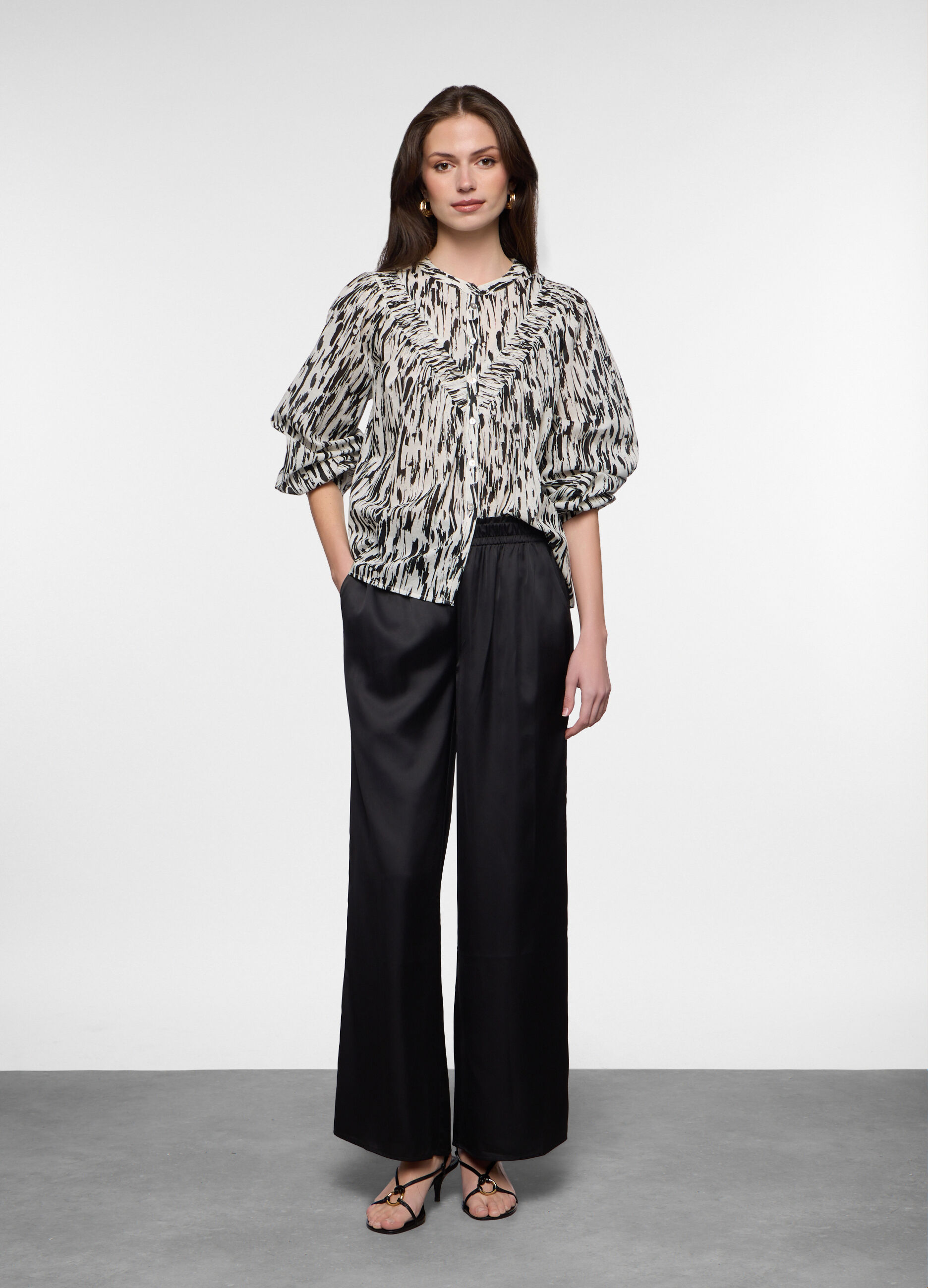 Pantaloni wide leg in satin donna