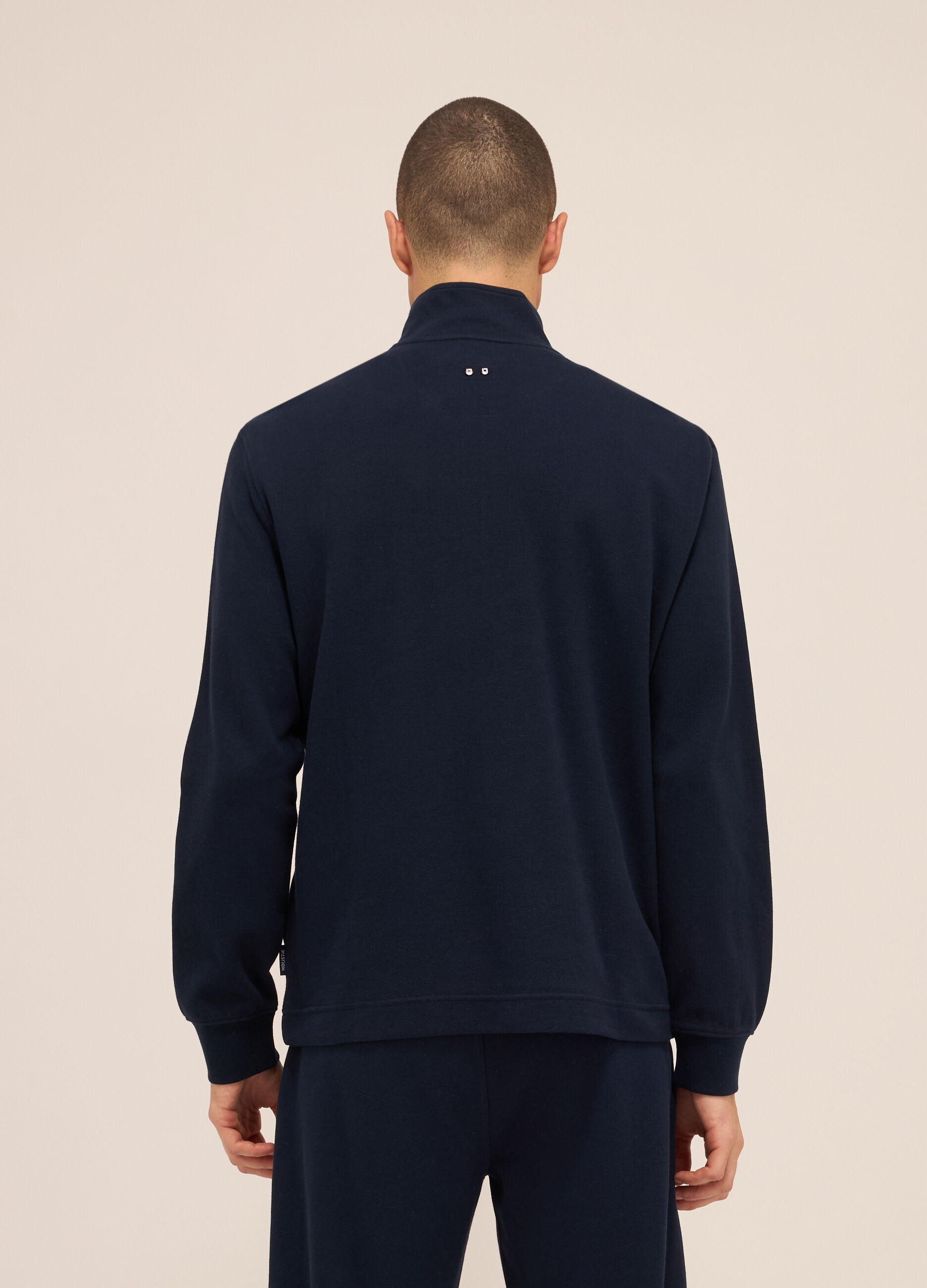 Felpa a collo alto con mezza zip in puro cotone uomo